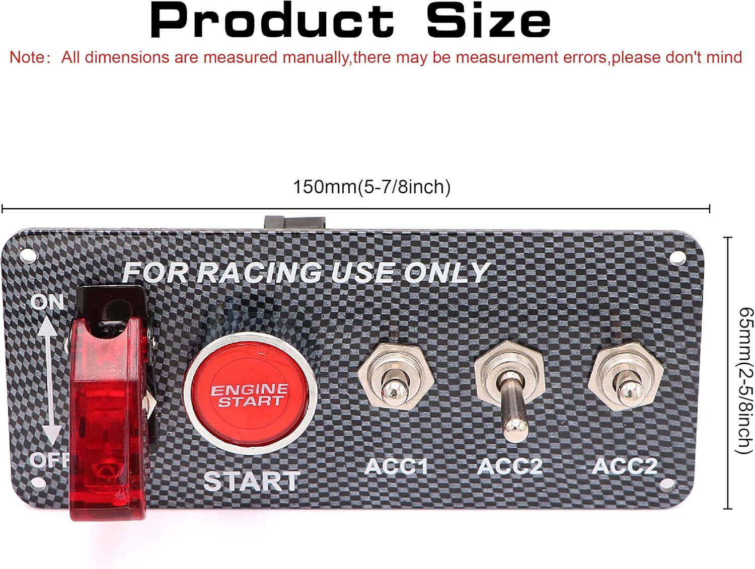 12V 5IN1 Racing Car Ignition Switch Panel with Engine Push Button Ignition Starter Switches Panel 5 in 1 Carbon Fiber Toggle Switches for RV Car Boat Yacht Ship SUV Bus Caravan