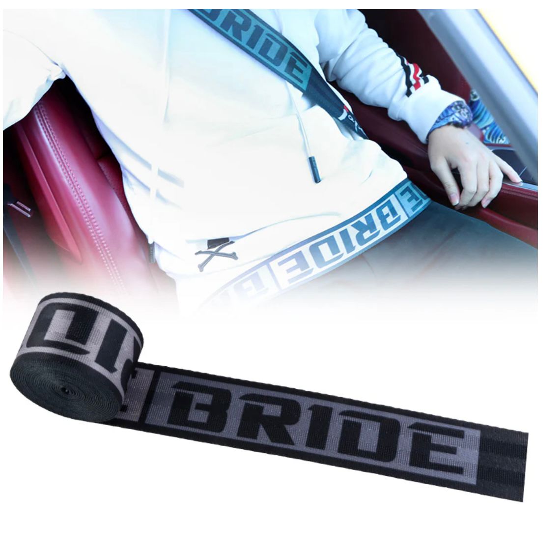 BRIDE BLACK 3.6m - CAR SEAT BELT (Webbing Pad) JDM DRIFTING SPORTS Car Seat Belt Auto Accessories