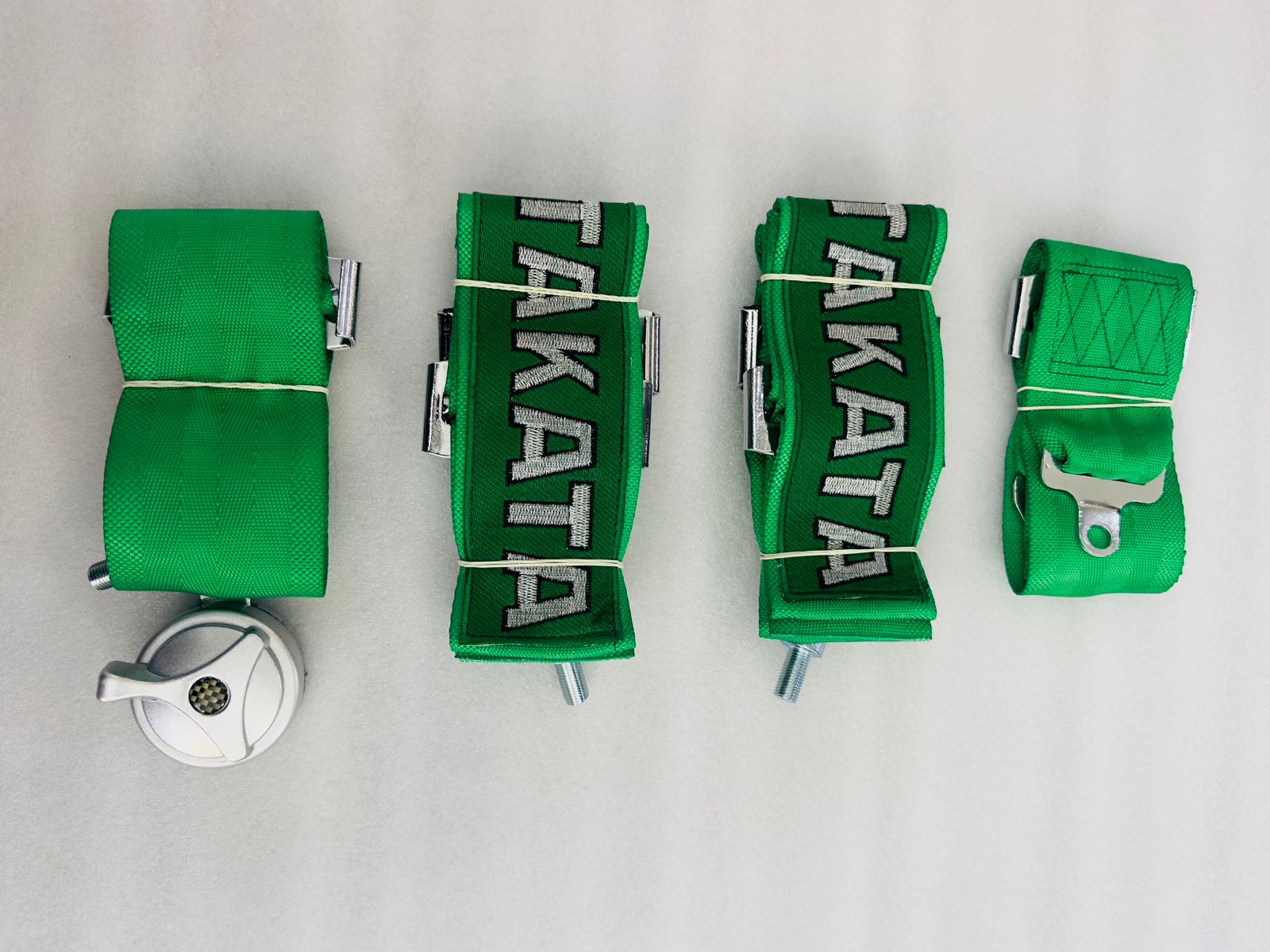 GREEN TAKATA 4 Point (Webbing Pad) JDM DRIFTING SPORTY Car Seat Belt Harness Quick Release Lock