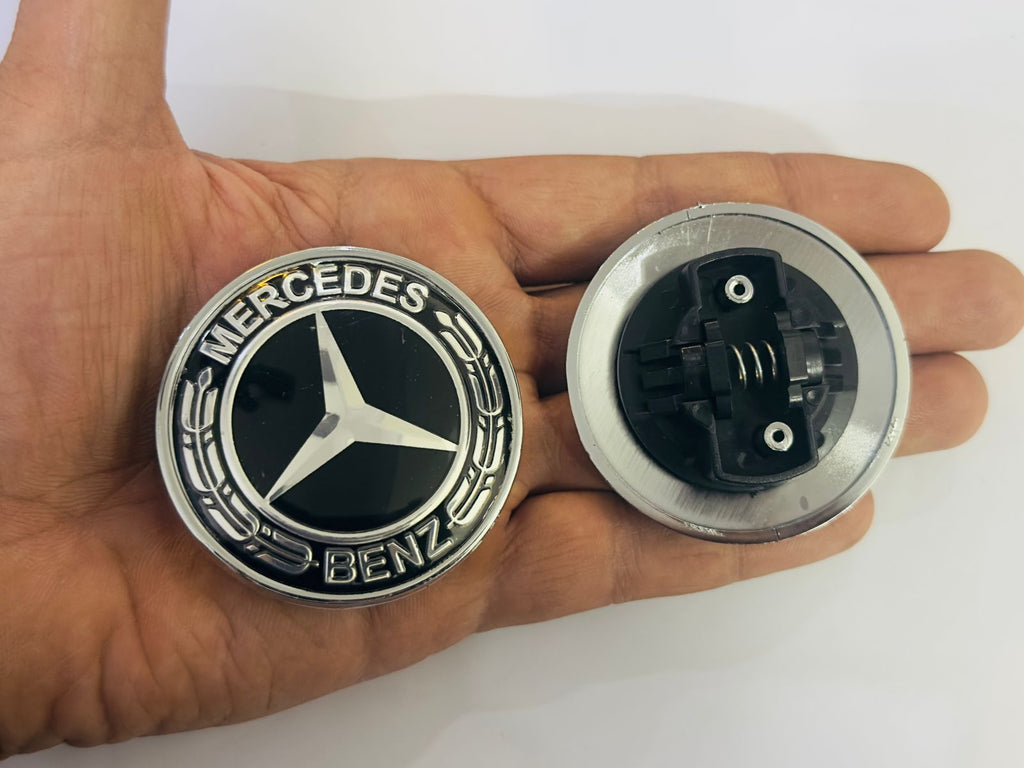 Chrome-Black Mercedes Benz Star Emblem Front Hood Ornament Badge 3D Logo
