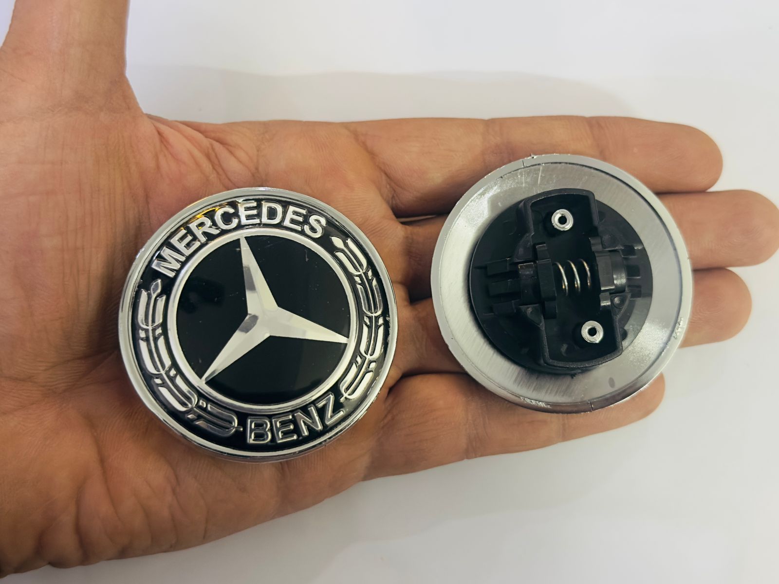 Chrome-Black Mercedes Benz Star Emblem Front Hood Ornament Badge 3D Logo