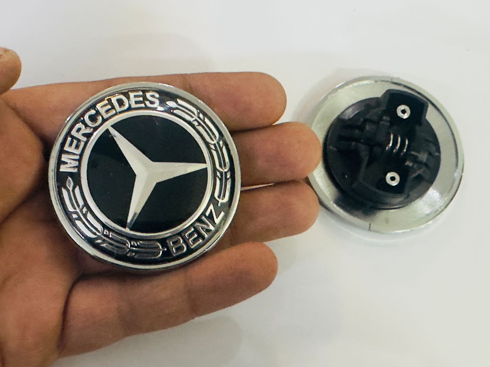 Chrome-Black Mercedes Benz Star Emblem Front Hood Ornament Badge 3D Logo