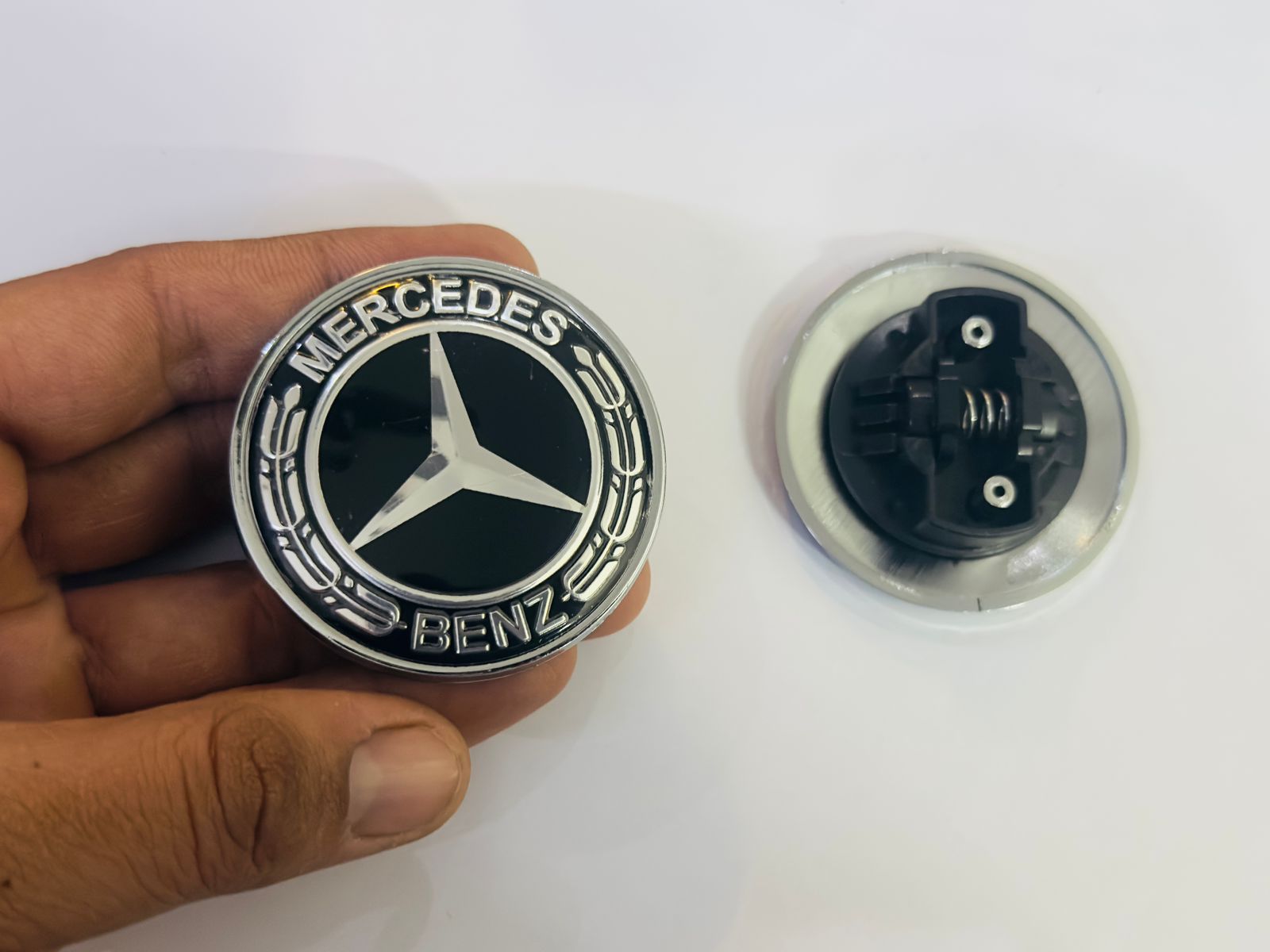 Chrome-Black Mercedes Benz Star Emblem Front Hood Ornament Badge 3D Logo