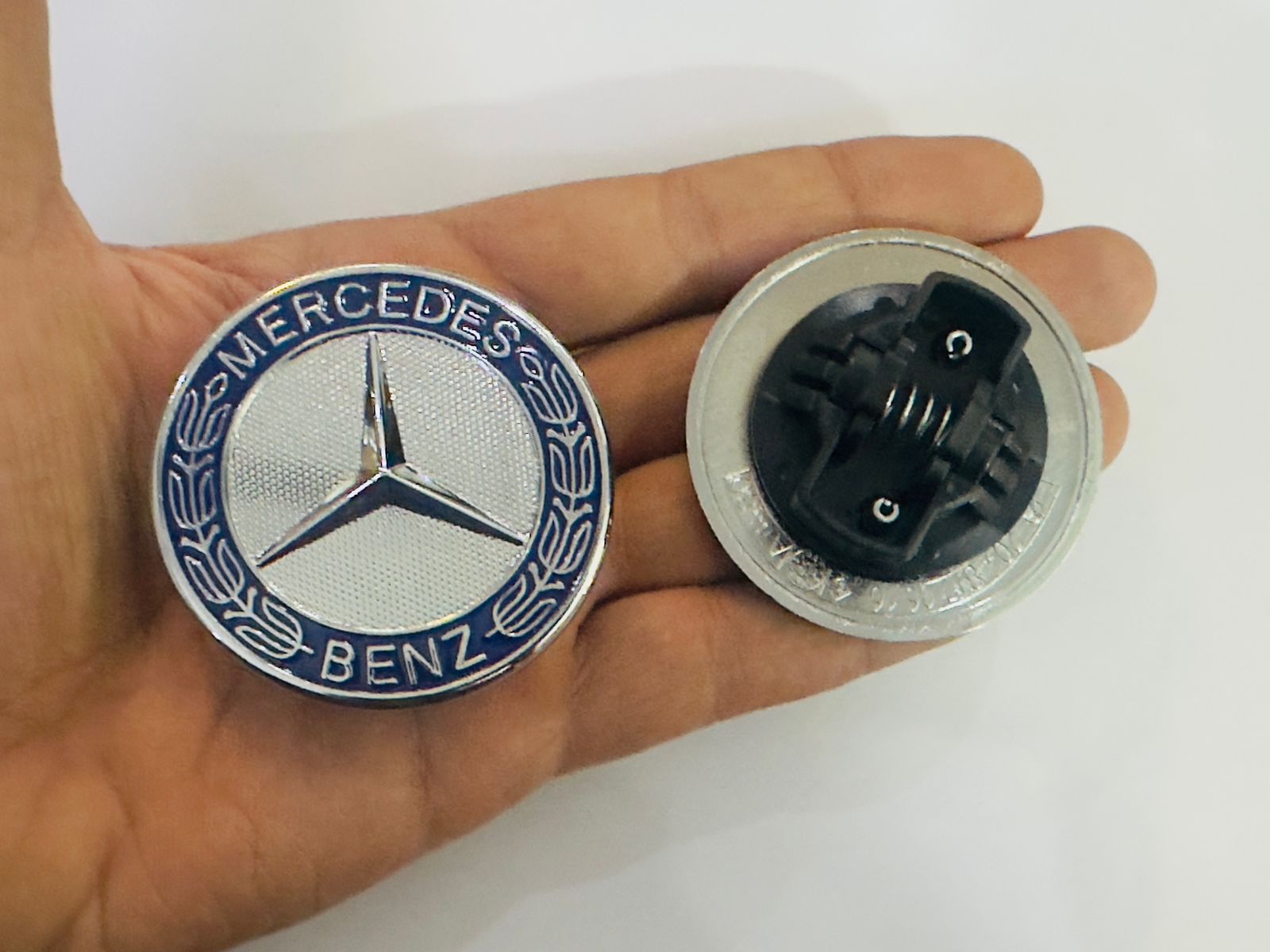 Chrome-BLUE Mercedes Benz Star Emblem Front Hood Ornament Badge 3D Logo.