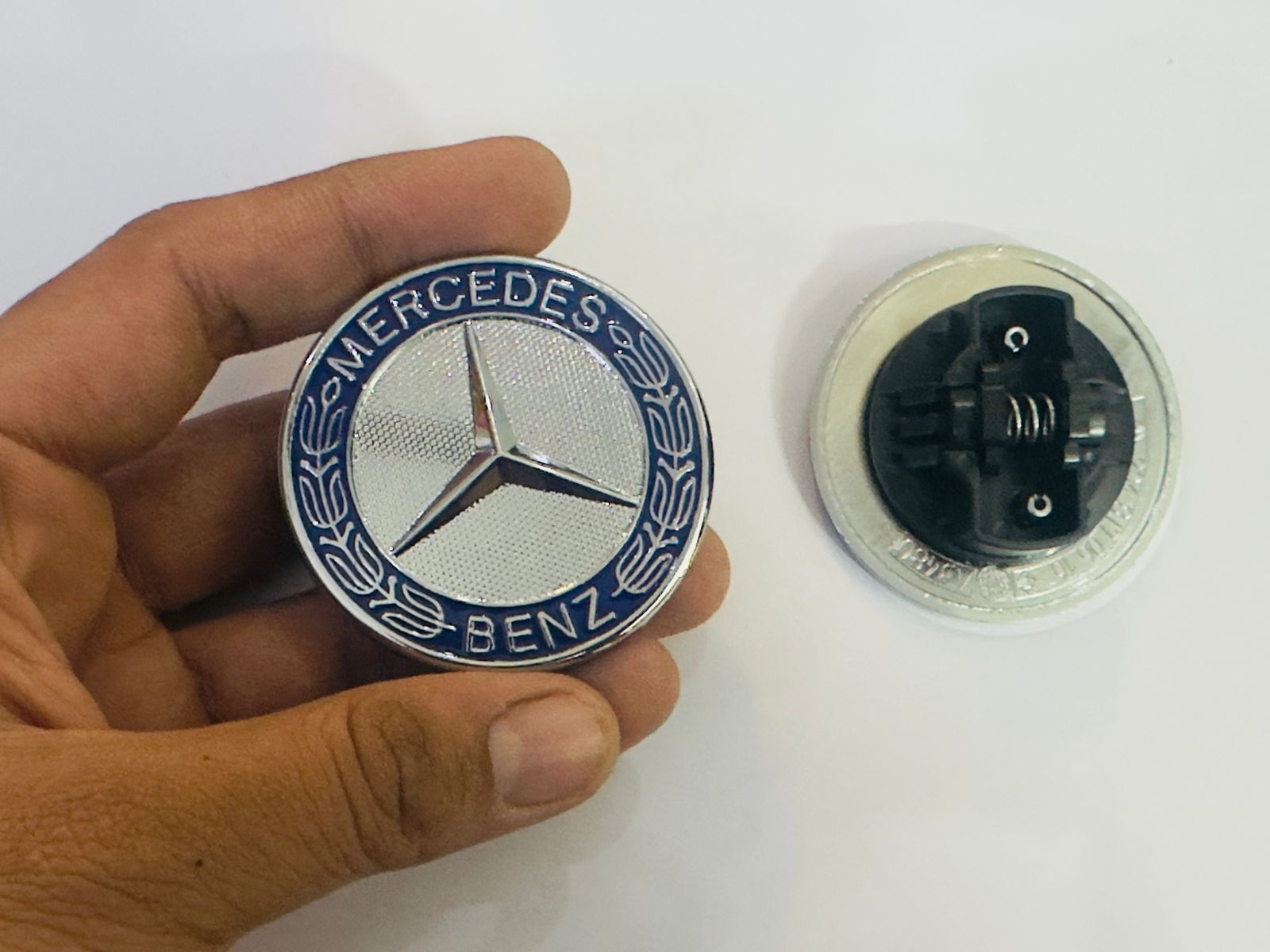 Chrome-BLUE Mercedes Benz Star Emblem Front Hood Ornament Badge 3D Logo.