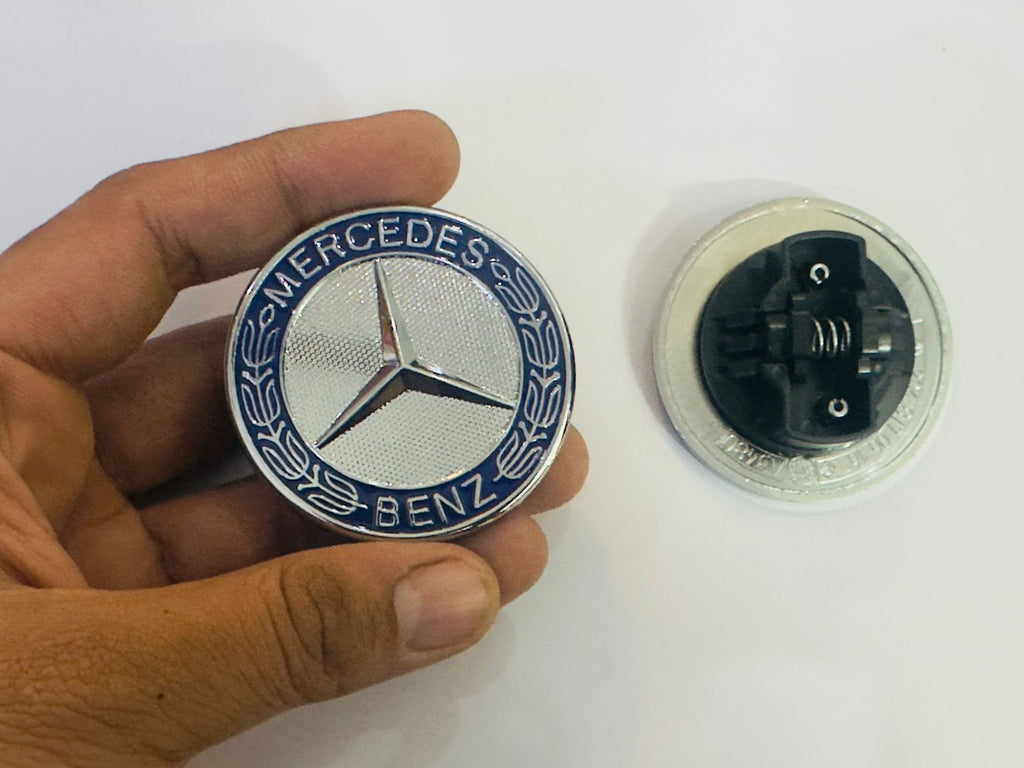 Chrome-BLUE Mercedes Benz Star Emblem Front Hood Ornament Badge 3D Logo.
