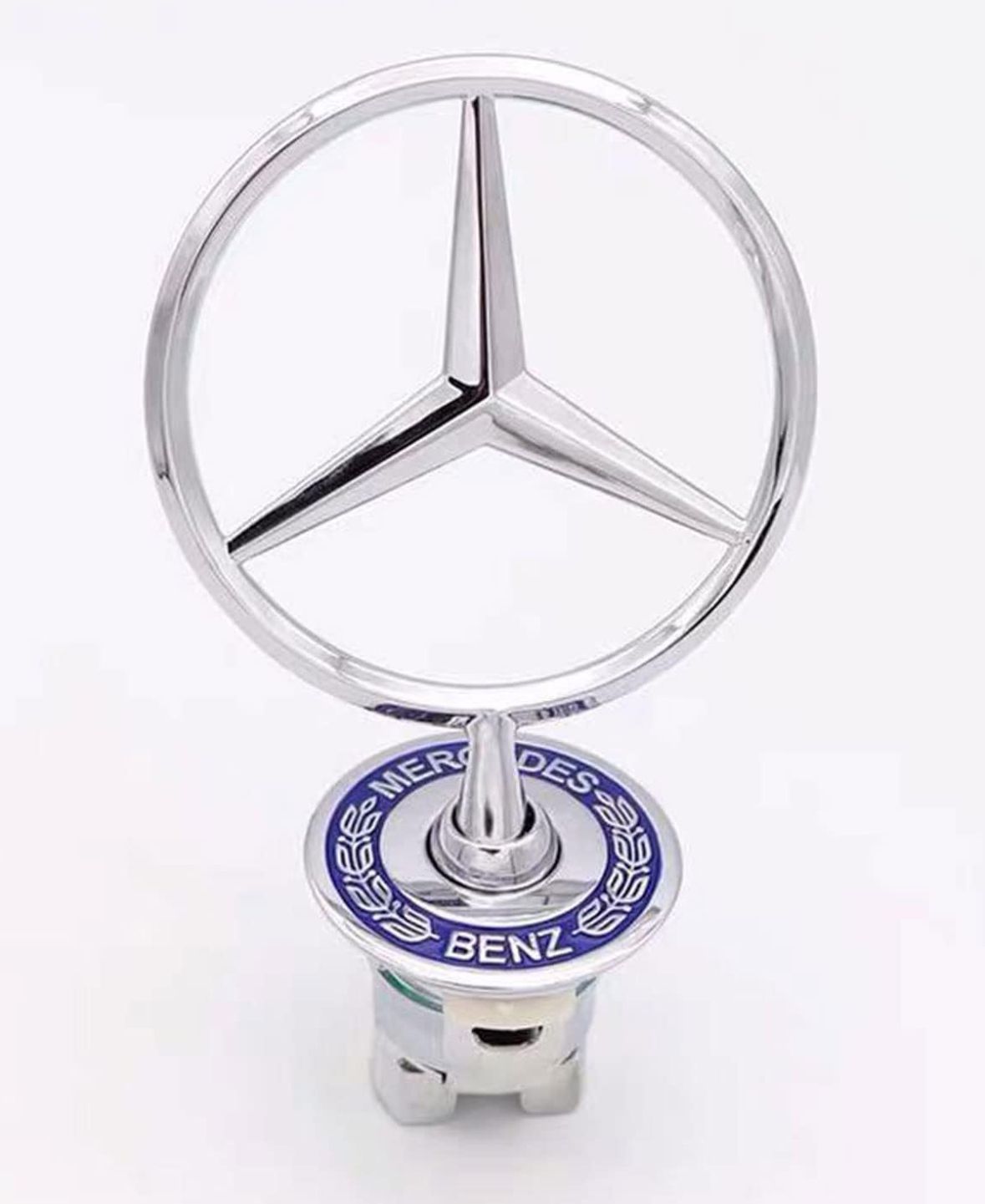 Silver-Blue Mercedes Star Emblem Benz Zinc Alloy Front Hood Ornament Badge Logo Vehicle Tool Kit