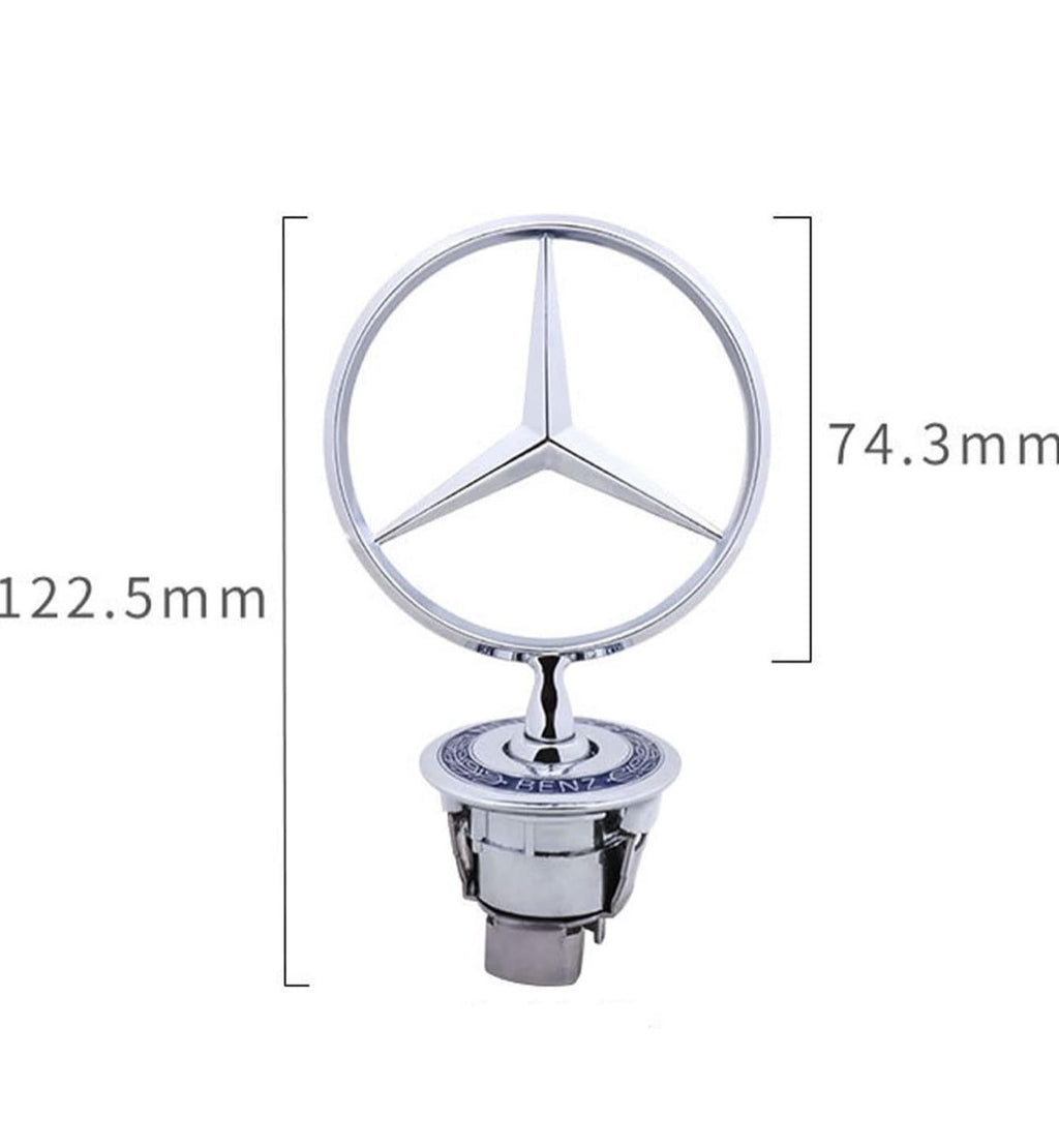 Silver-Blue Mercedes Star Emblem Benz Zinc Alloy Front Hood Ornament Badge Logo Vehicle Tool Kit