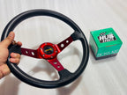 RED, MOMO 14INCH DEEP STEERINGS &amp; LEATHER DEEP STYLE Steering Look Rally Race Off Road with HUB Free Universal Steering Wheel With Hub