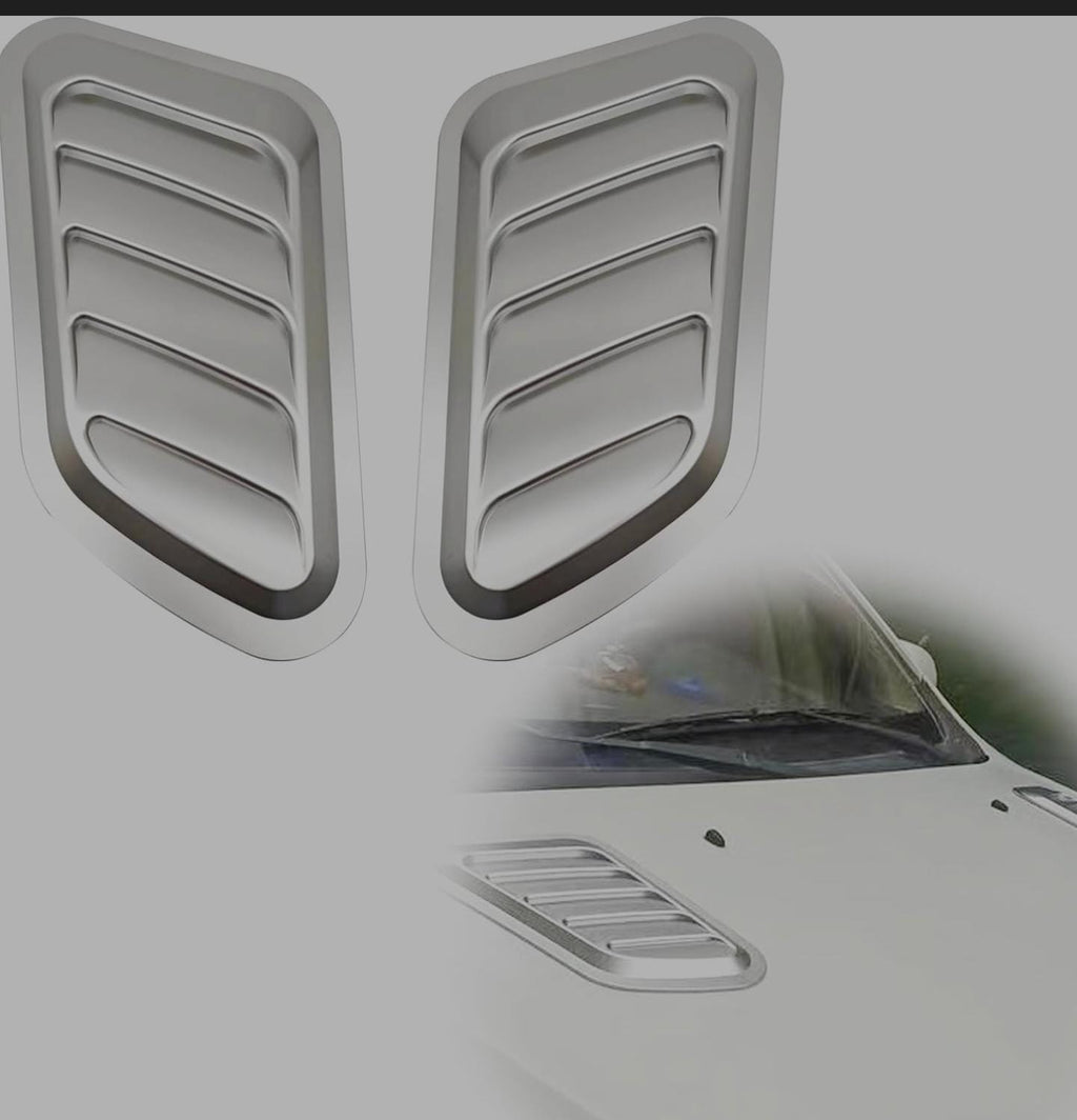 Bonnet Hood Scoop Decorative Air Flow Intake Vent Cover Universal Car Decorative Vent Cover Stickers For Decoration Big Scoop (2PC SILVER BONNET SCOOP)
