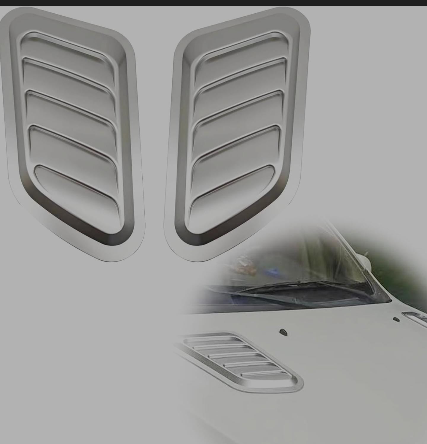 Bonnet Hood Scoop Decorative Air Flow Intake Vent Cover Universal Car Decorative Vent Cover Stickers For Decoration Big Scoop (2PC SILVER BONNET SCOOP)