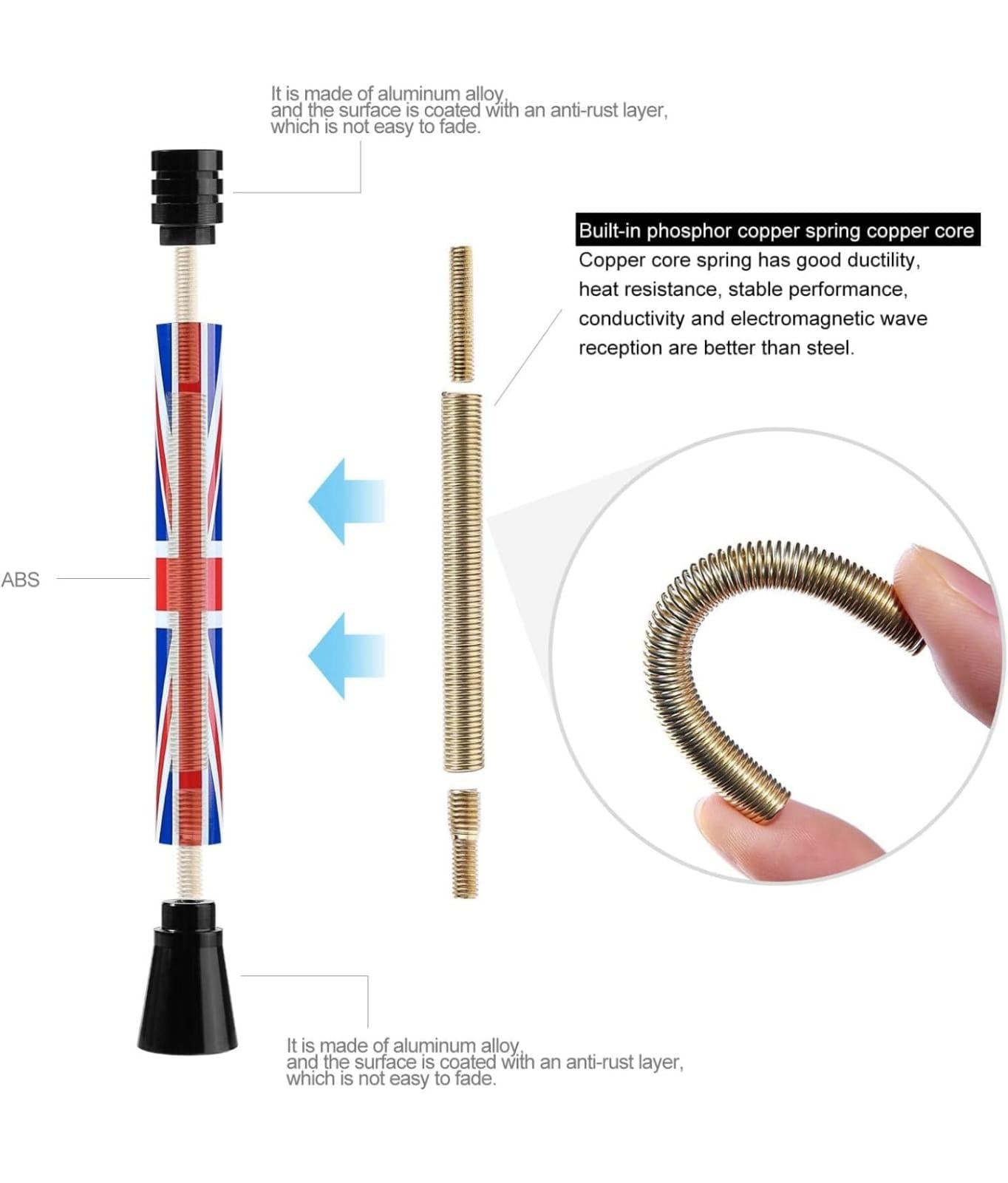 UK Flag Antenna Short Roof Top Real Compatible with All Mini Cooper Models Car Antenna Aluminium Signal Antenna Aerial Roof Antenna Unique Design