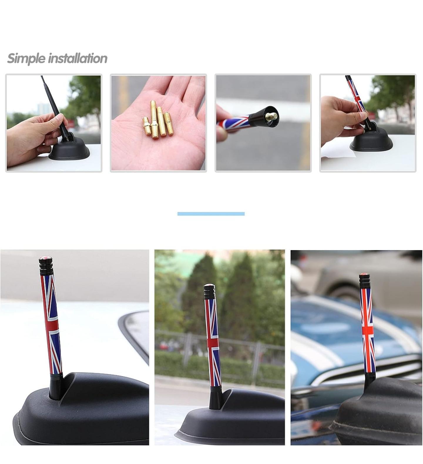 UK Flag Antenna Short Roof Top Real Compatible with All Mini Cooper Models Car Antenna Aluminium Signal Antenna Aerial Roof Antenna Unique Design