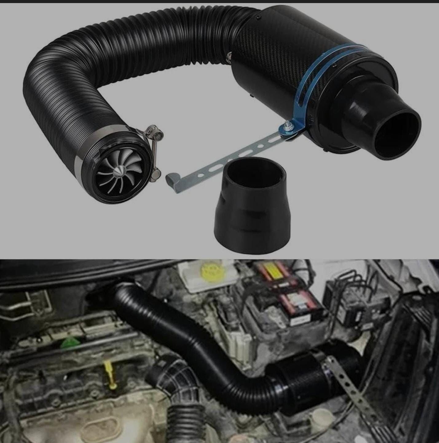 Black Cold Air Intake Kit, Sports Air Filter Car Air Filter Carbon Fibre Cold Air Filter Feed Enclosed Intake Pipe Kit Silicone Hose, Universal Induction Kit Pipe Hose System