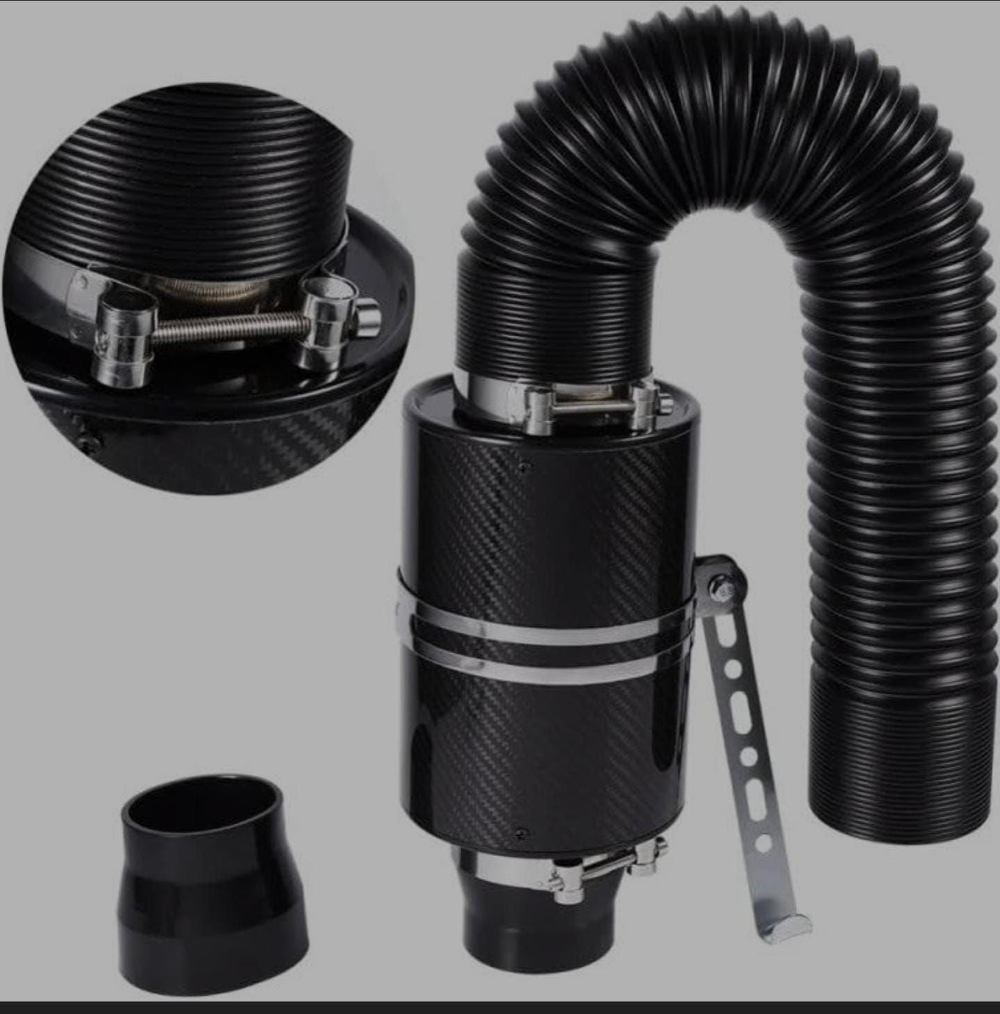 Black Cold Air Intake Kit, Sports Air Filter Car Air Filter Carbon Fibre Cold Air Filter Feed Enclosed Intake Pipe Kit Silicone Hose, Universal Induction Kit Pipe Hose System