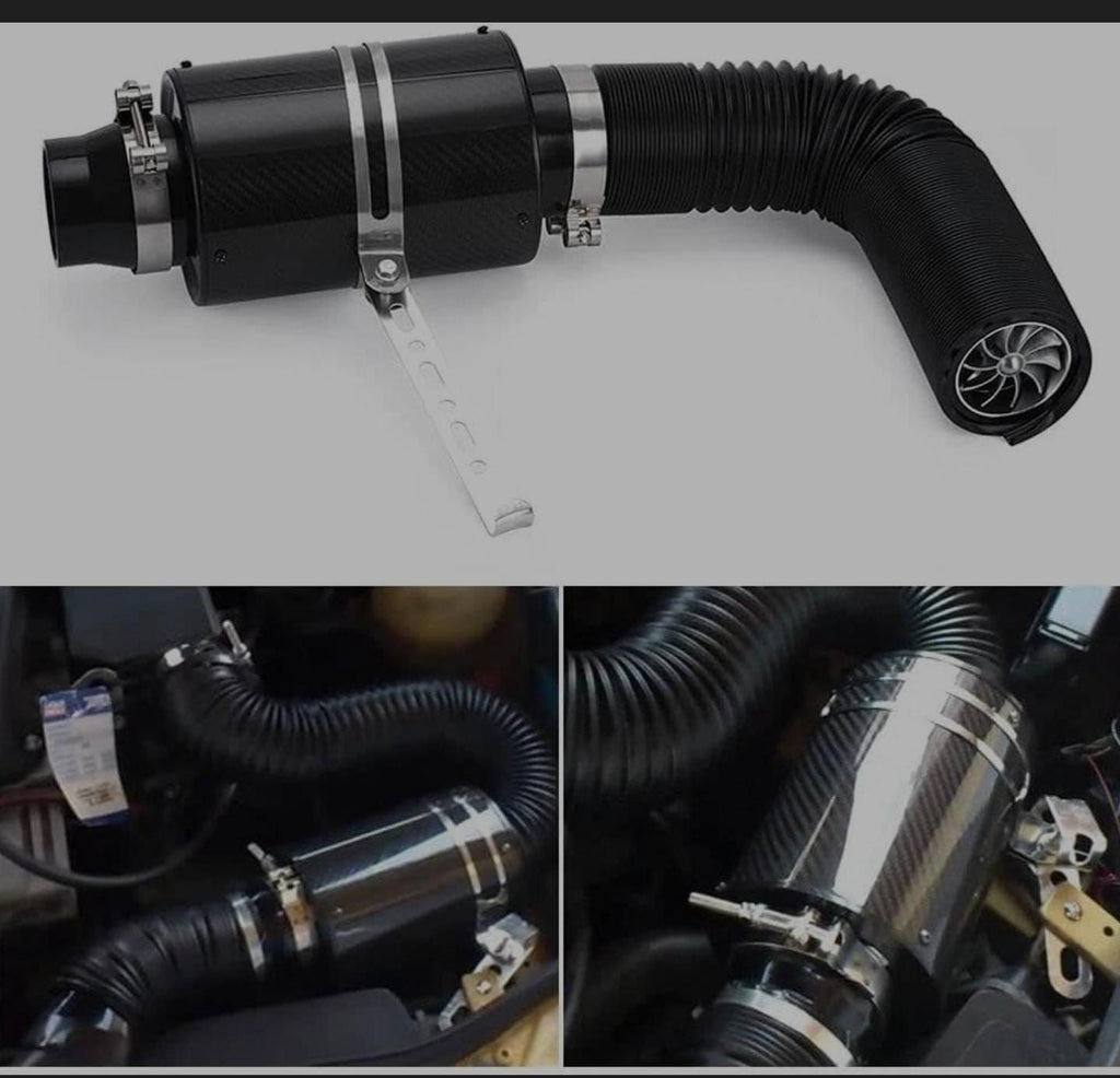 Black Cold Air Intake Kit, Sports Air Filter Car Air Filter Carbon Fibre Cold Air Filter Feed Enclosed Intake Pipe Kit Silicone Hose, Universal Induction Kit Pipe Hose System