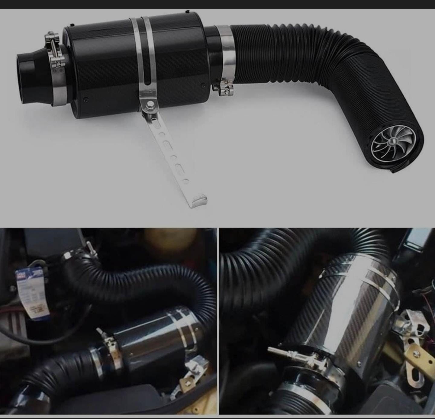Black Cold Air Intake Kit, Sports Air Filter Car Air Filter Carbon Fibre Cold Air Filter Feed Enclosed Intake Pipe Kit Silicone Hose, Universal Induction Kit Pipe Hose System