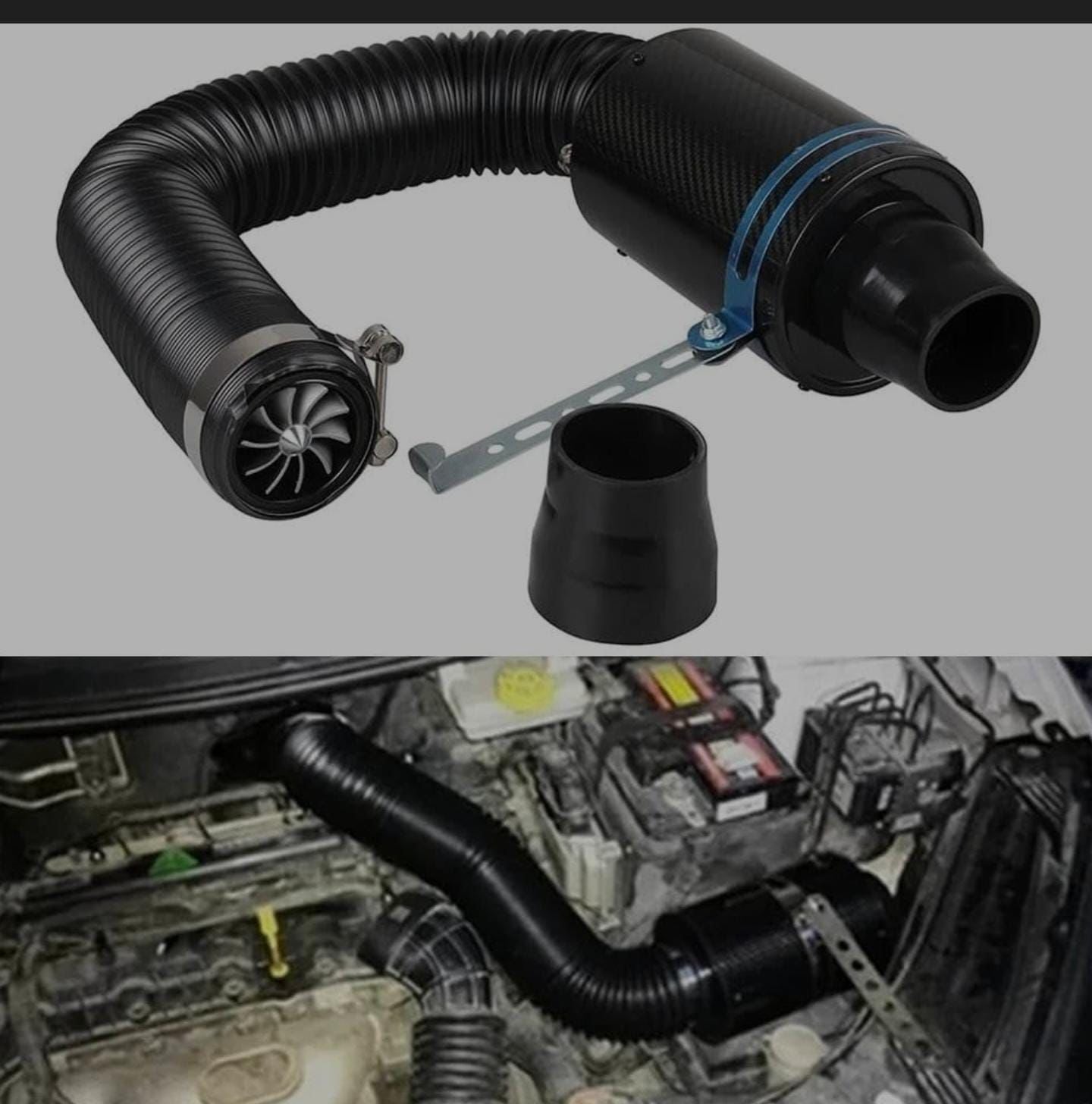 Black Cold Air Intake Kit, Sports Air Filter Car Air Filter Carbon Fibre Cold Air Filter Feed Enclosed Intake Pipe Kit Silicone Hose, Universal Induction Kit Pipe Hose System