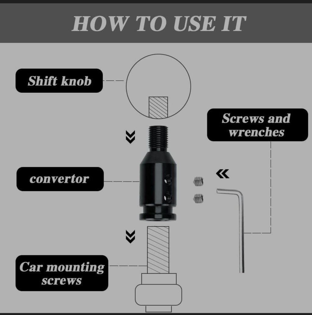 Black Universal Shift Knob Adapter, Aluminum Alloy Knob Adapter, Non Threaded Shifter with Screw Wrench Rubber Accessory for Car Universal Gear Shifter 1 PC