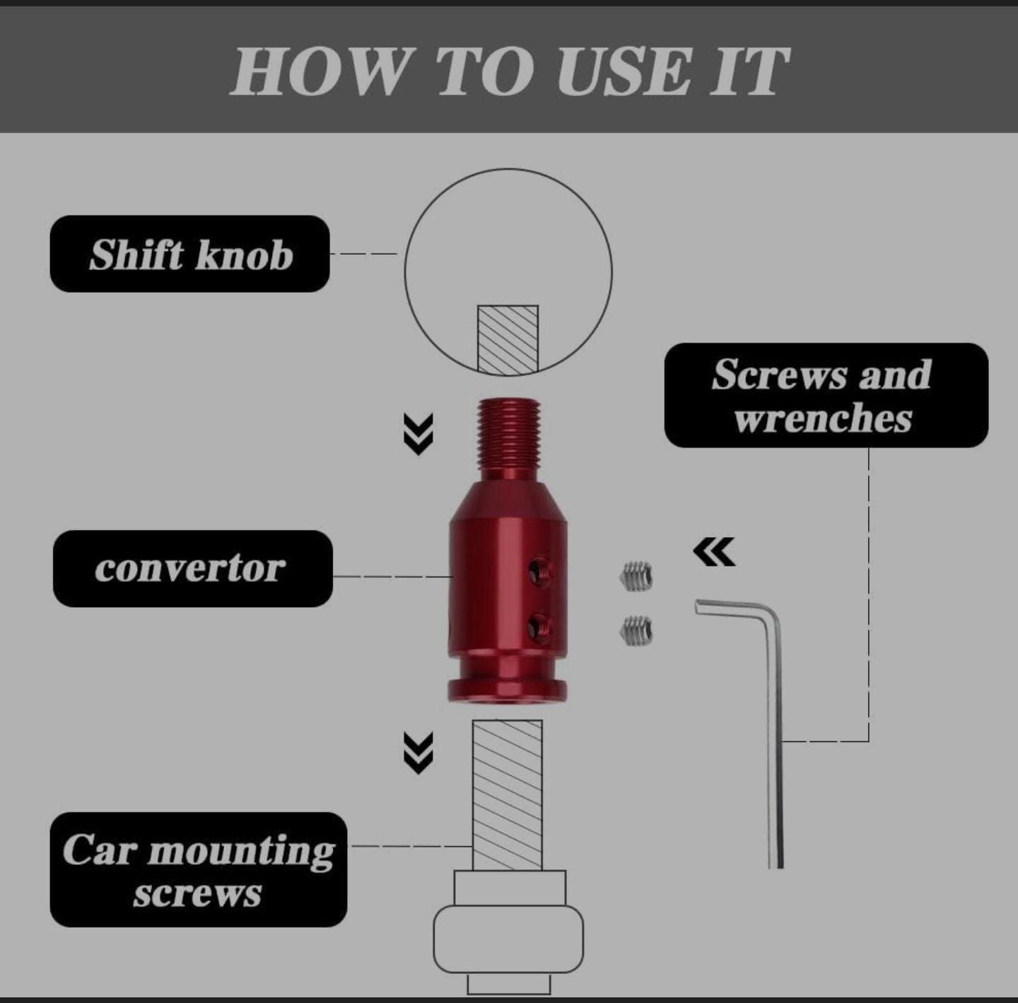 Black Universal Shift Knob Adapter, Aluminum Alloy Knob Adapter, Non Threaded Shifter with Screw Wrench Rubber Accessory for Car Universal Gear Shifter 1 PC