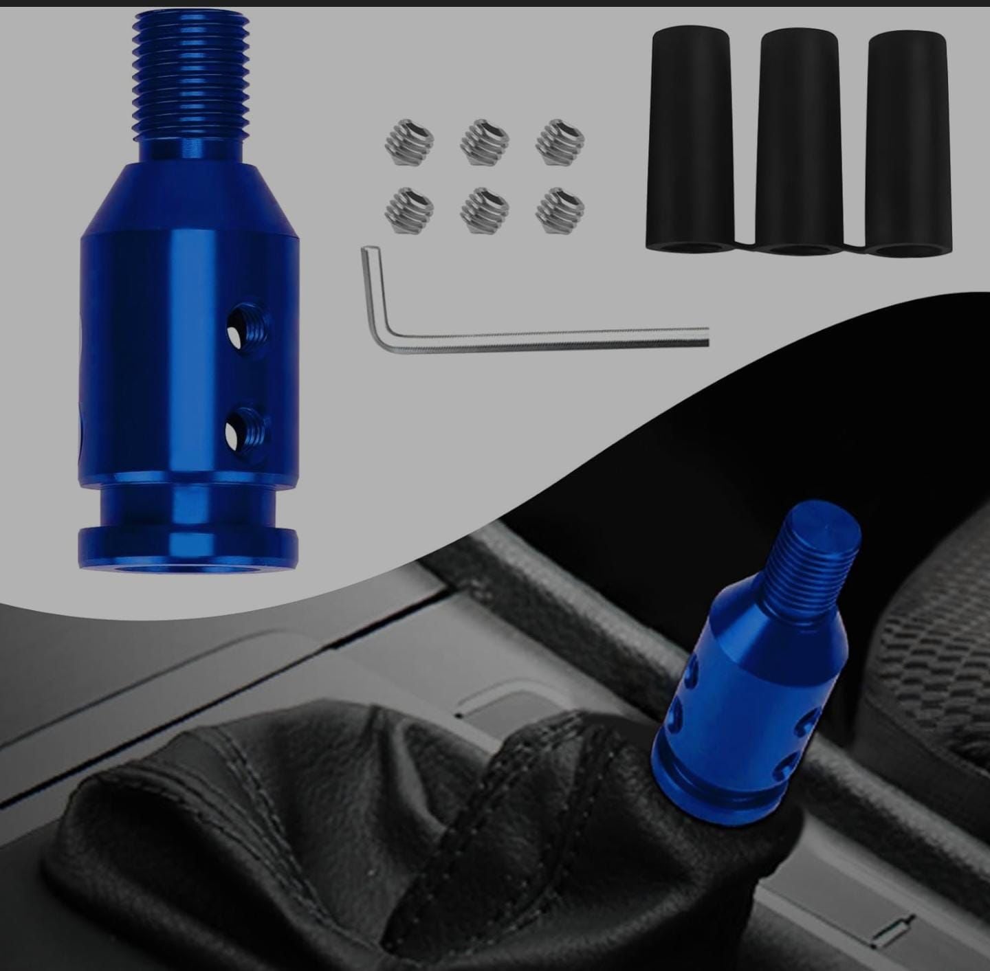 Black Universal Shift Knob Adapter, Aluminum Alloy Knob Adapter, Non Threaded Shifter with Screw Wrench Rubber Accessory for Car Universal Gear Shifter 1 PC