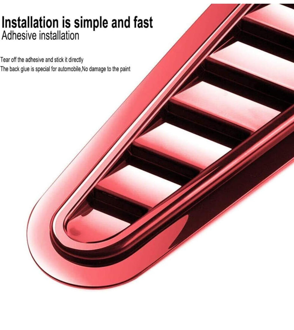 Car Air Flow Small Intake Decorative Scoop Bonnet Vent Hood Cover Hood Vent Cover, Hood Intake Cover Universal Air Flow Vent Protection Cover Bonnet Scoop (2PC RED SMALL BONNET SCOOP)