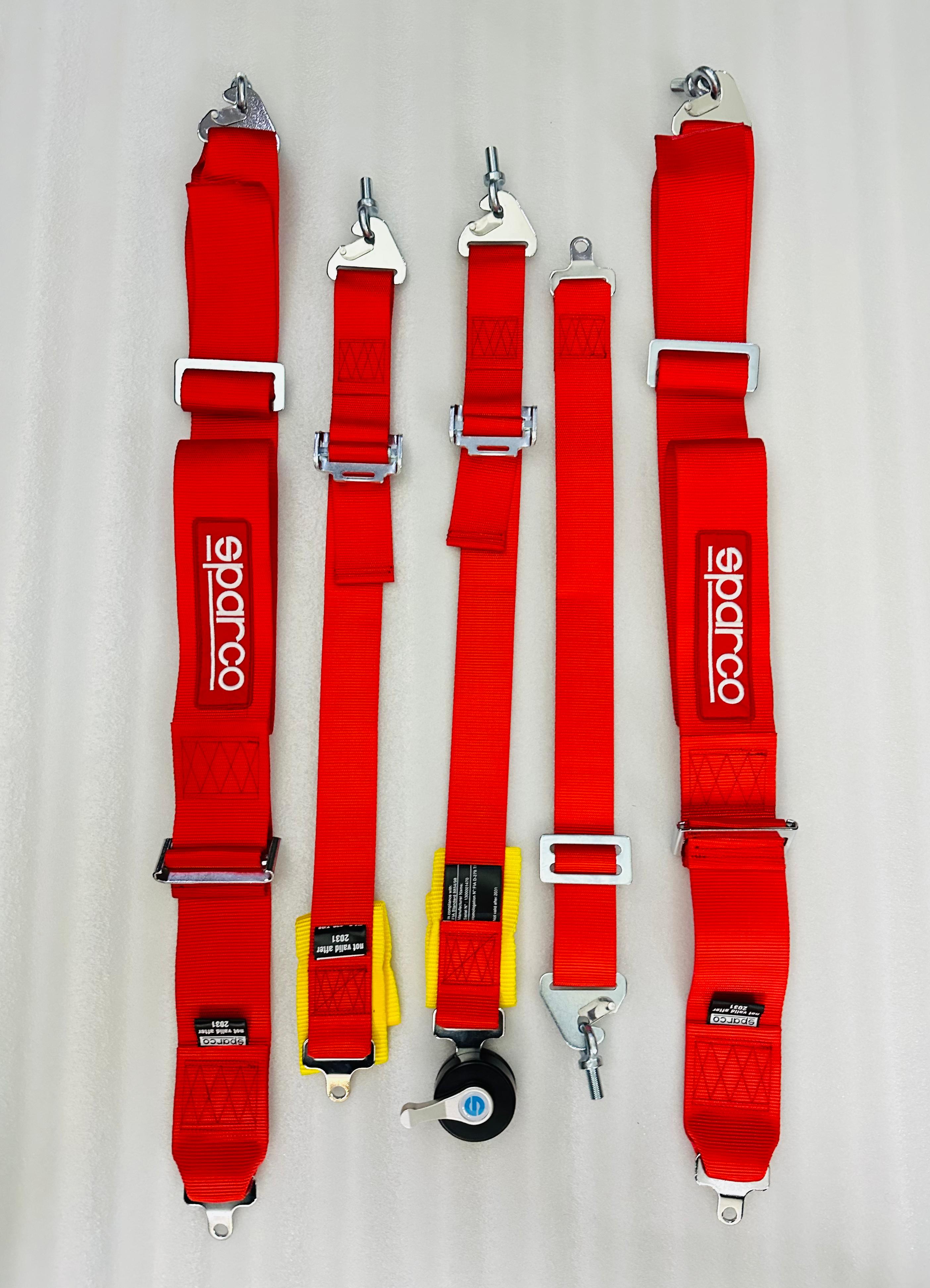 RED SPARCO 5 Point (Webbing Pad) JDM DRIFTING SPORTY Car Seat Belt Harness Quick
