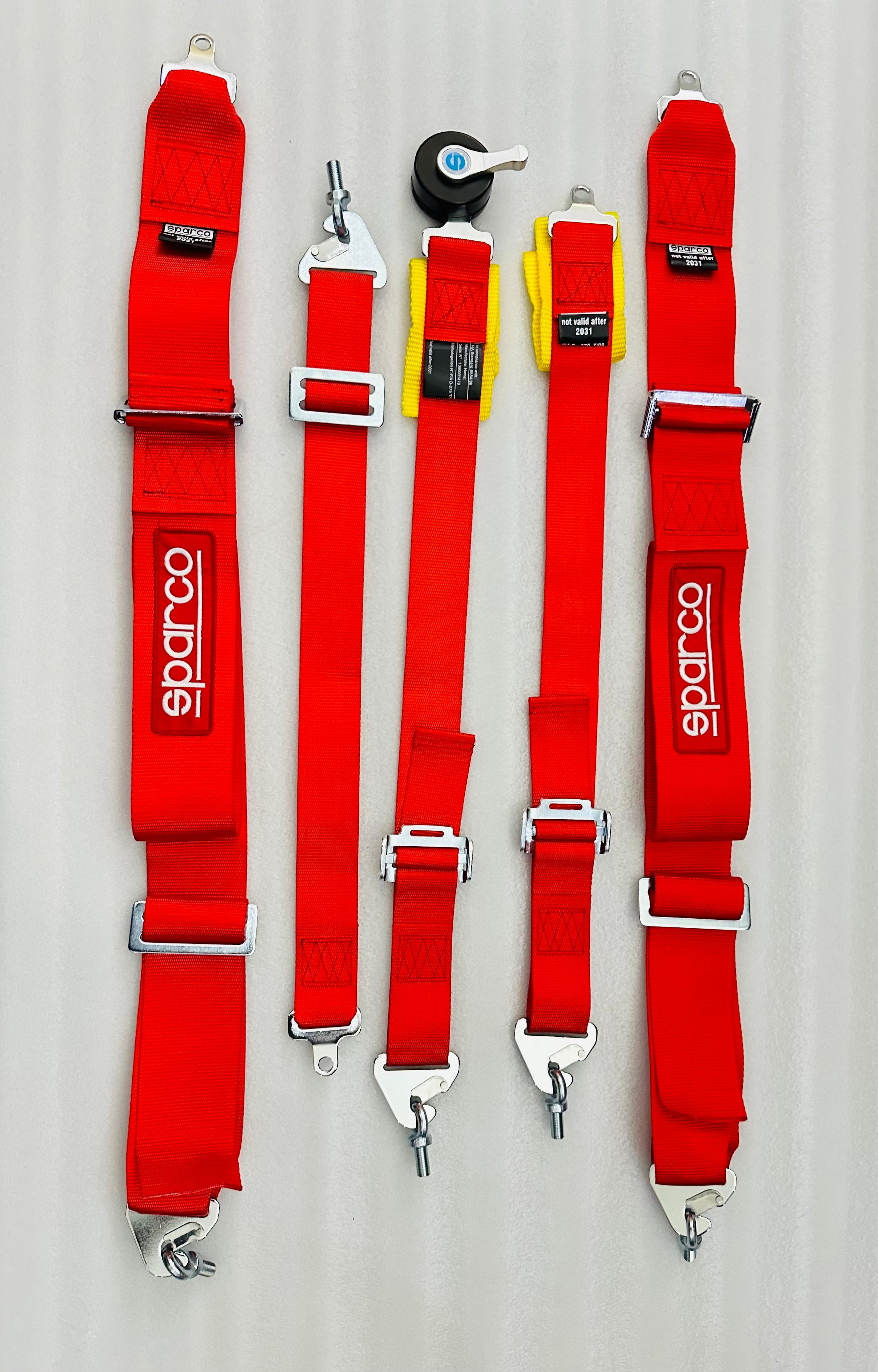 RED SPARCO 5 Point (Webbing Pad) JDM DRIFTING SPORTY Car Seat Belt Harness Quick