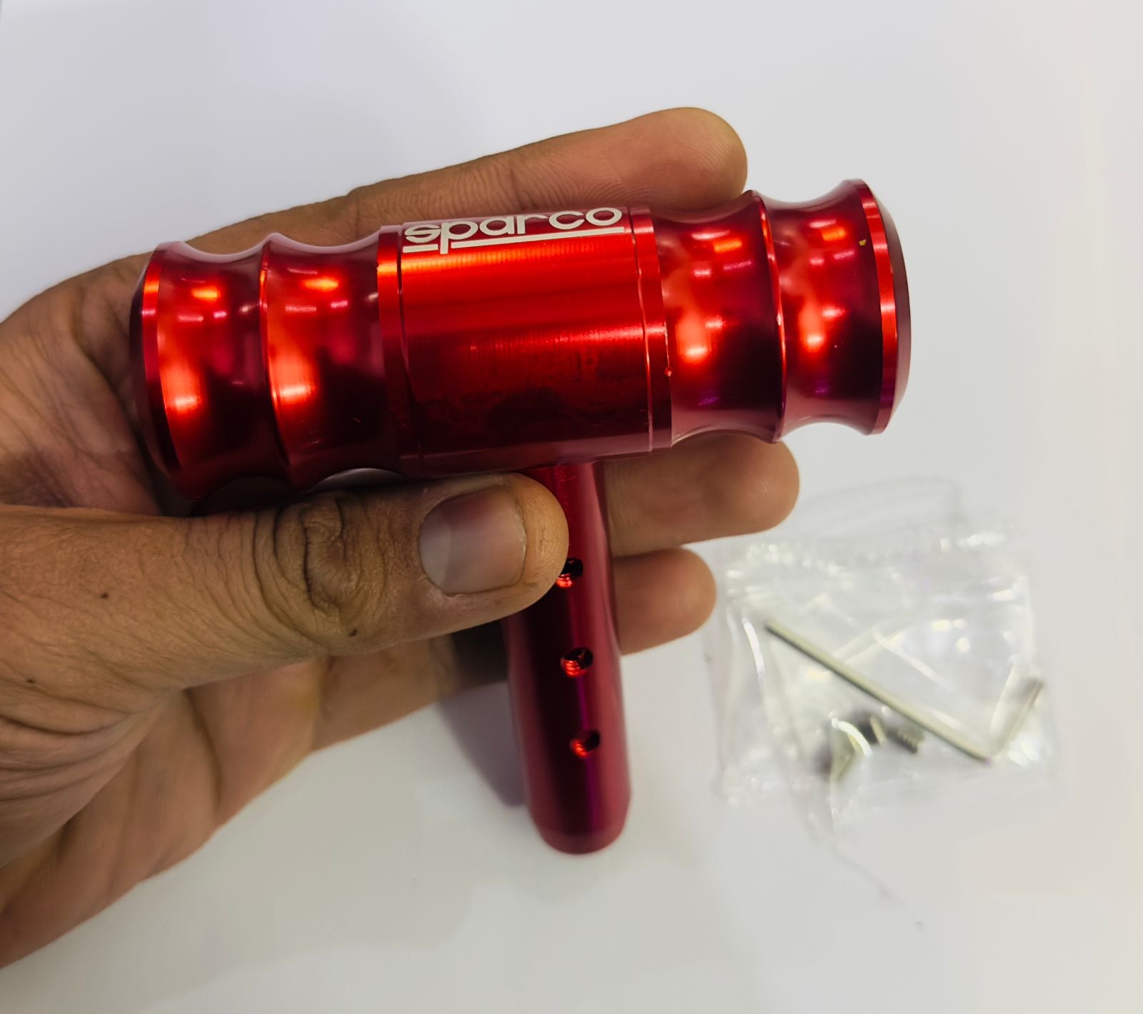 Red Sparco T-Handle Gear Shift Knob,Aluminum Alloy Universal Fit Aircraft Joystick Design Gear Stick Adapter for Most Transmission Vehicles Universal Sparco Gear Knob