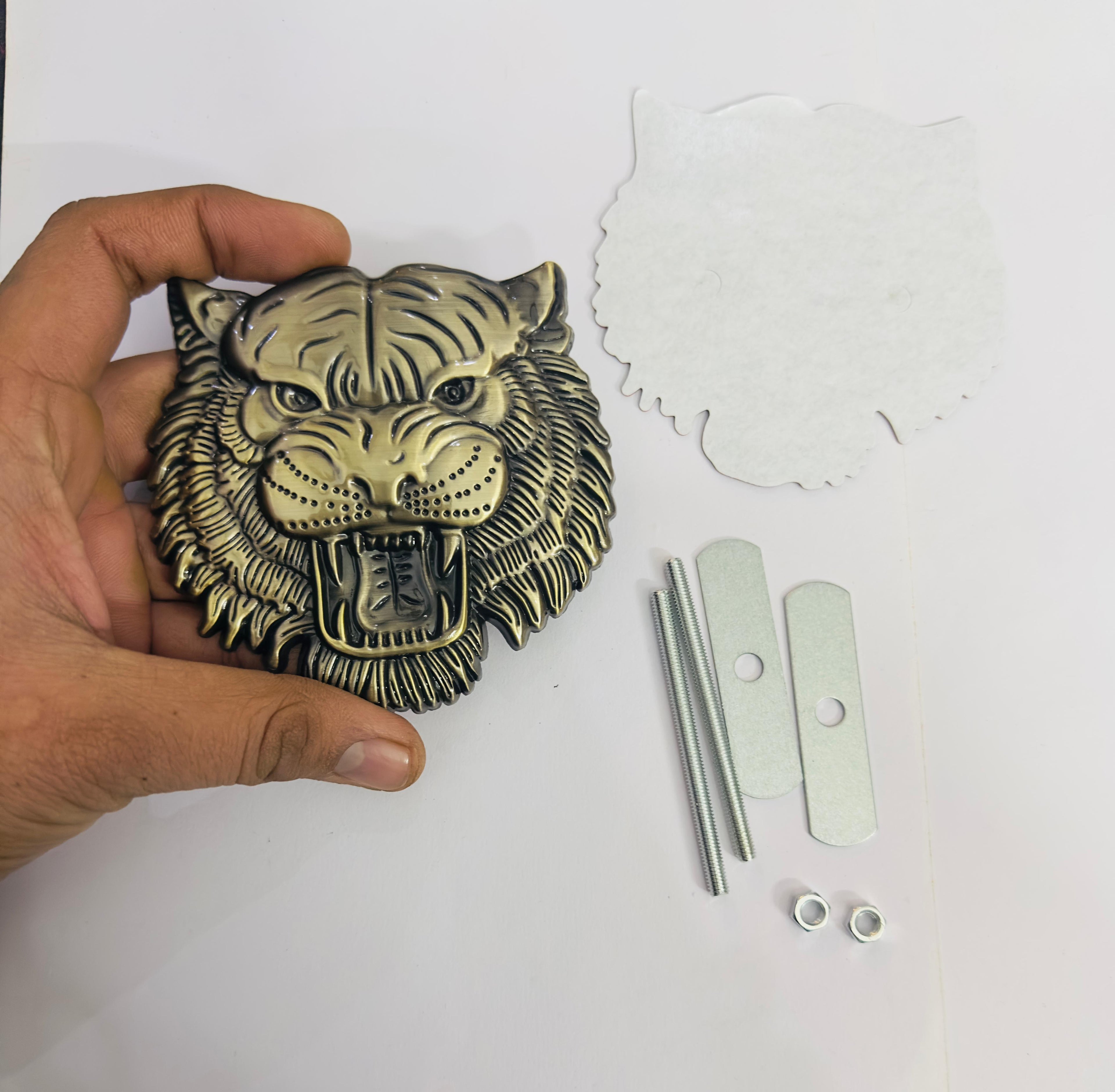 Bronze Big Lion Grill Metal Logo 10cmx10cm Car Bike Metal Badge Car Emblem 3D Badge Auto Racing Sport Sticker Decal-1 Piece