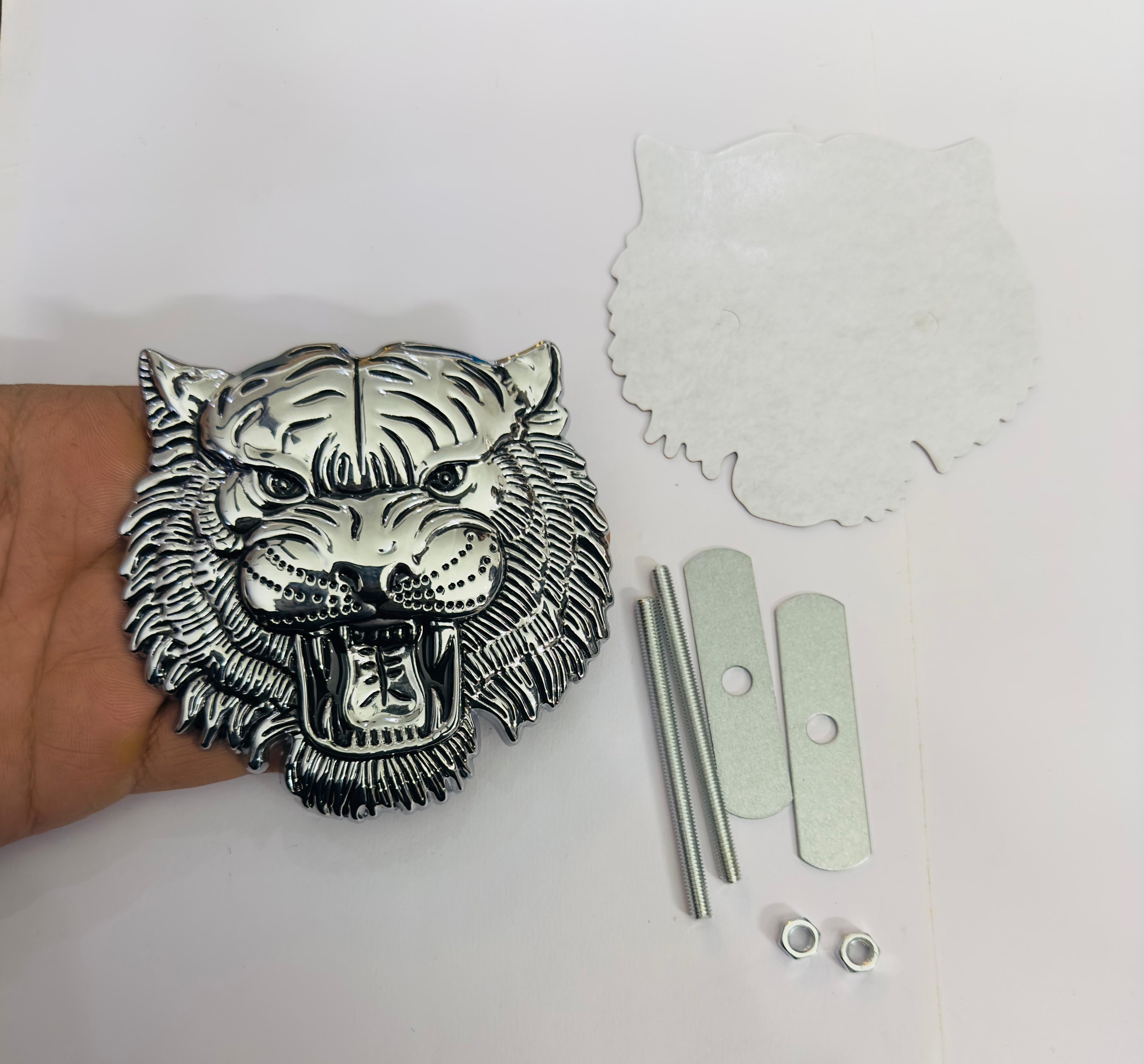 Chrome Big Lion Grill Metal Logo 10cmx10cm Car Bike Metal Badge Car Emblem 3D Badge Auto Racing Sport Sticker Decal-1 Piece