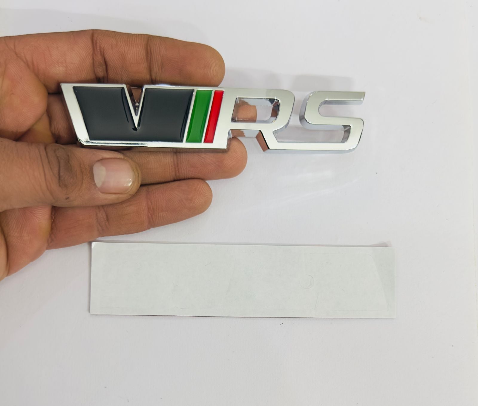 Black-Chorme VRS Metal 3D Sticker (12cmx2.5cm) for Car Bike Laptop Emblem, VRS Sticker 3D Badge Auto Racing Sport Logo Grand Tourer Decal Auto Accessories.