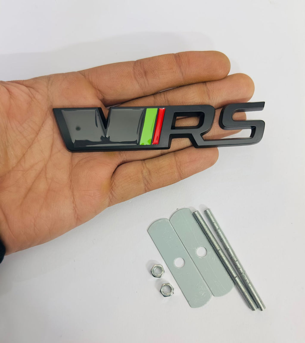 Full-Black VRS 3D Metal Logo (12cmx2.5cm) Car Bike Laptop VRS Sticker Car Emblem 3D Badge Attractive Sticker Auto Racing Sport Logo Grand Tourer Decal.