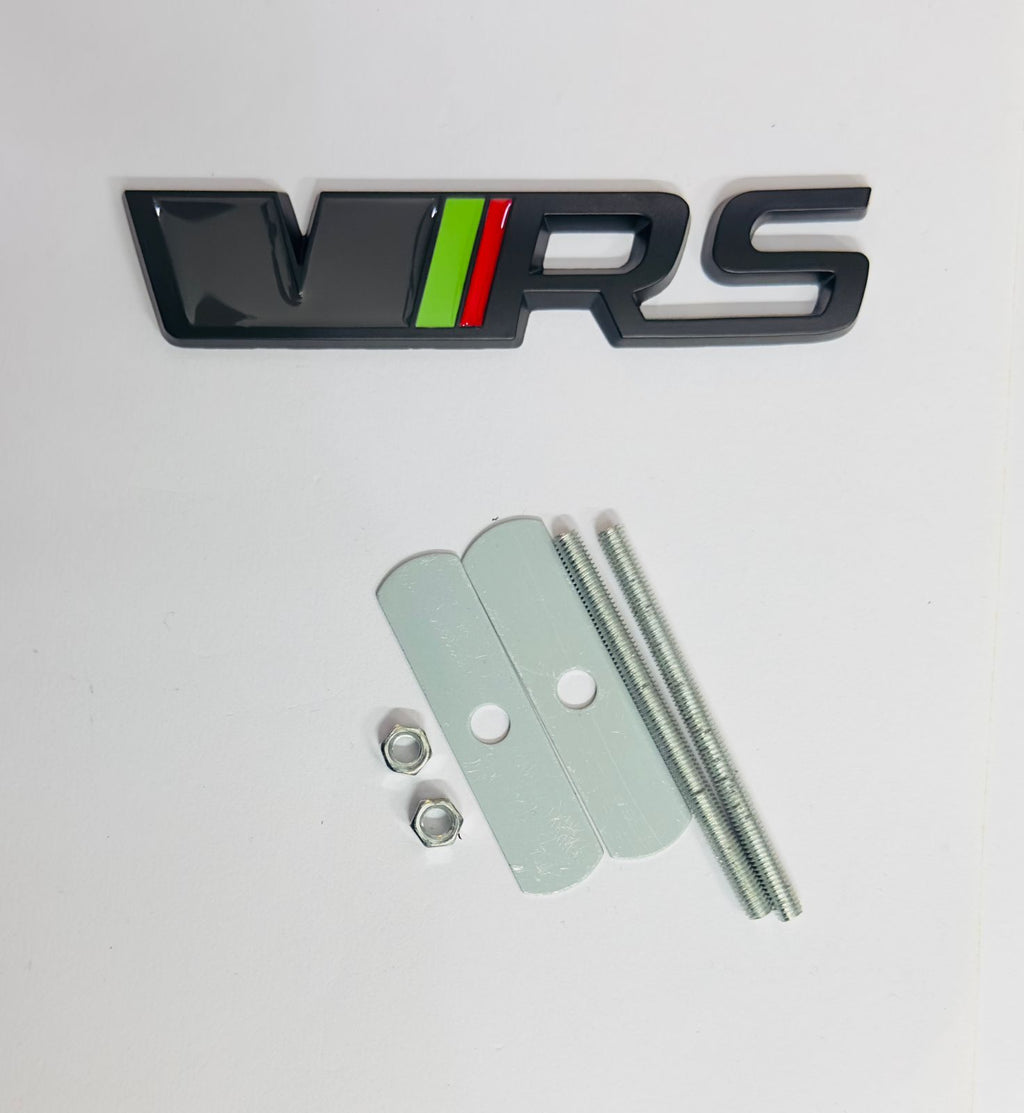 Full-Black VRS 3D Metal Logo (12cmx2.5cm) Car Bike Laptop VRS Sticker Car Emblem 3D Badge Attractive Sticker Auto Racing Sport Logo Grand Tourer Decal.