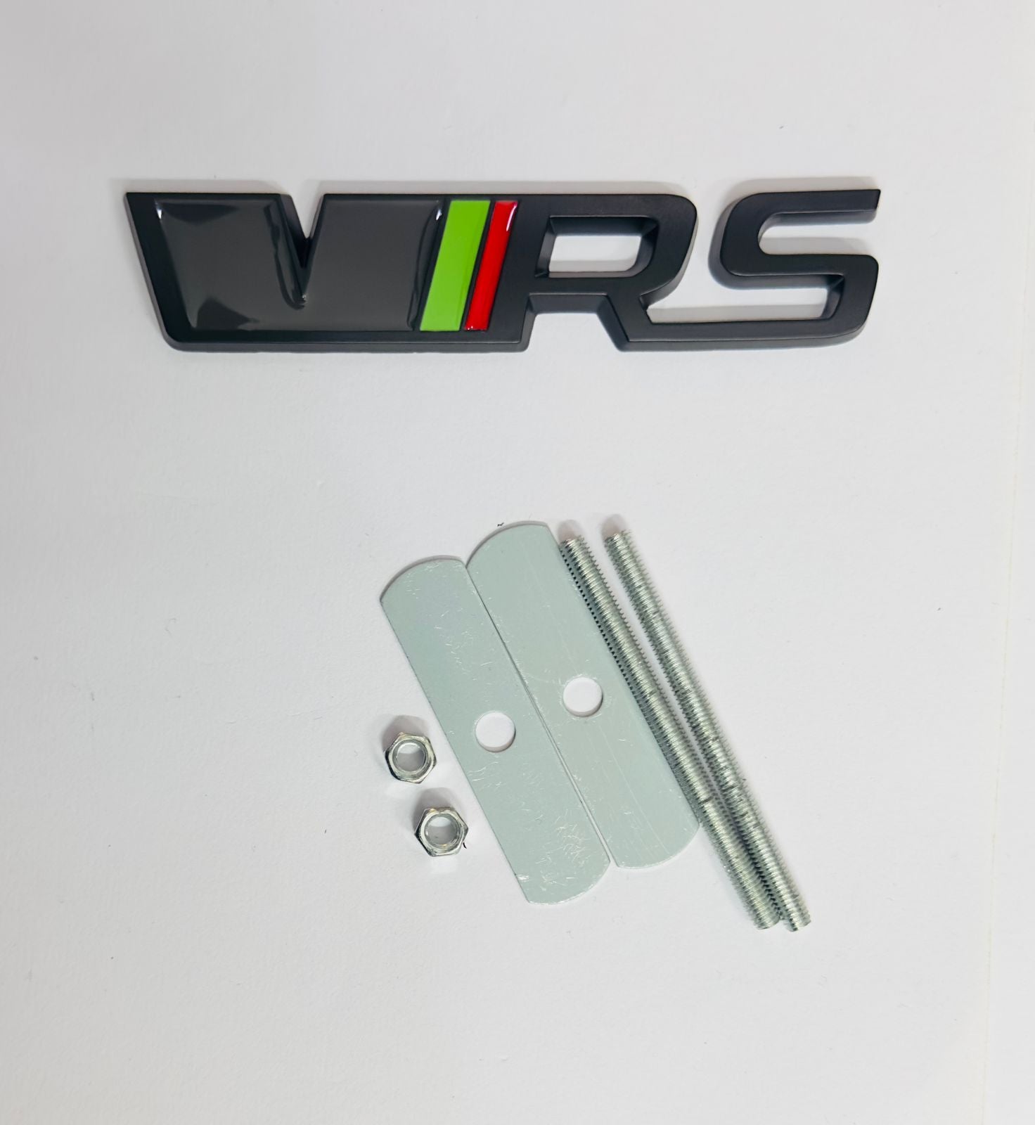 Full-Black VRS 3D Metal Logo (12cmx2.5cm) Car Bike Laptop VRS Sticker Car Emblem 3D Badge Attractive Sticker Auto Racing Sport Logo Grand Tourer Decal.