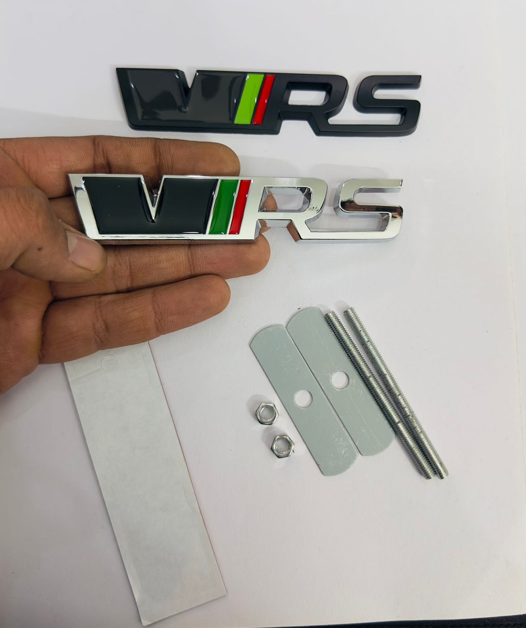 Black-Chrome VRS 3D Grill Sticker (12cmx2.5cm) for Car Bike Laptop Decor Emblem, VRS Grill Sticker 3D-Badge Auto Racing Sport Logo Grand Tourer Decal
