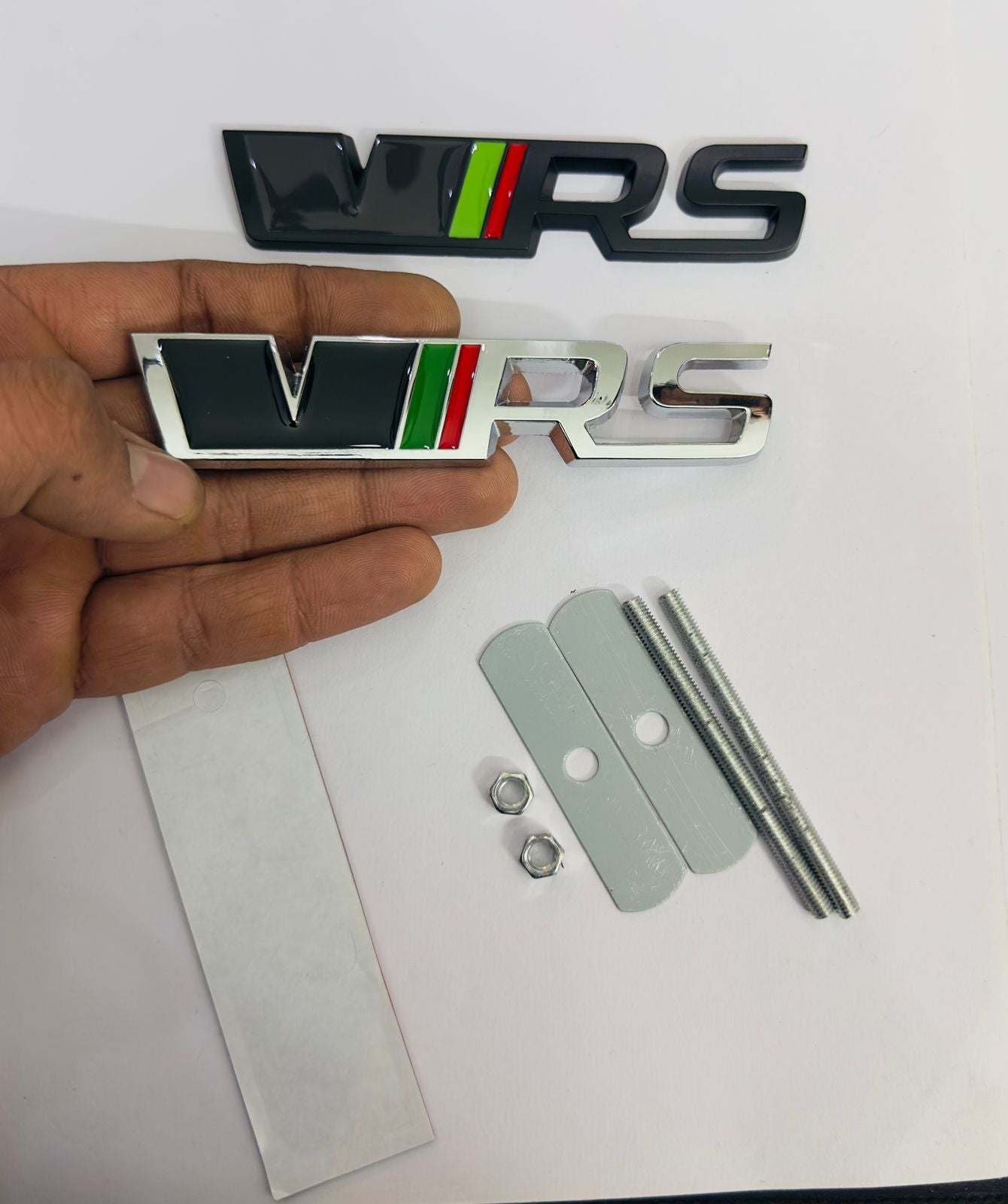 Black-Chrome VRS 3D Grill Sticker (12cmx2.5cm) for Car Bike Laptop Decor Emblem, VRS Grill Sticker 3D-Badge Auto Racing Sport Logo Grand Tourer Decal