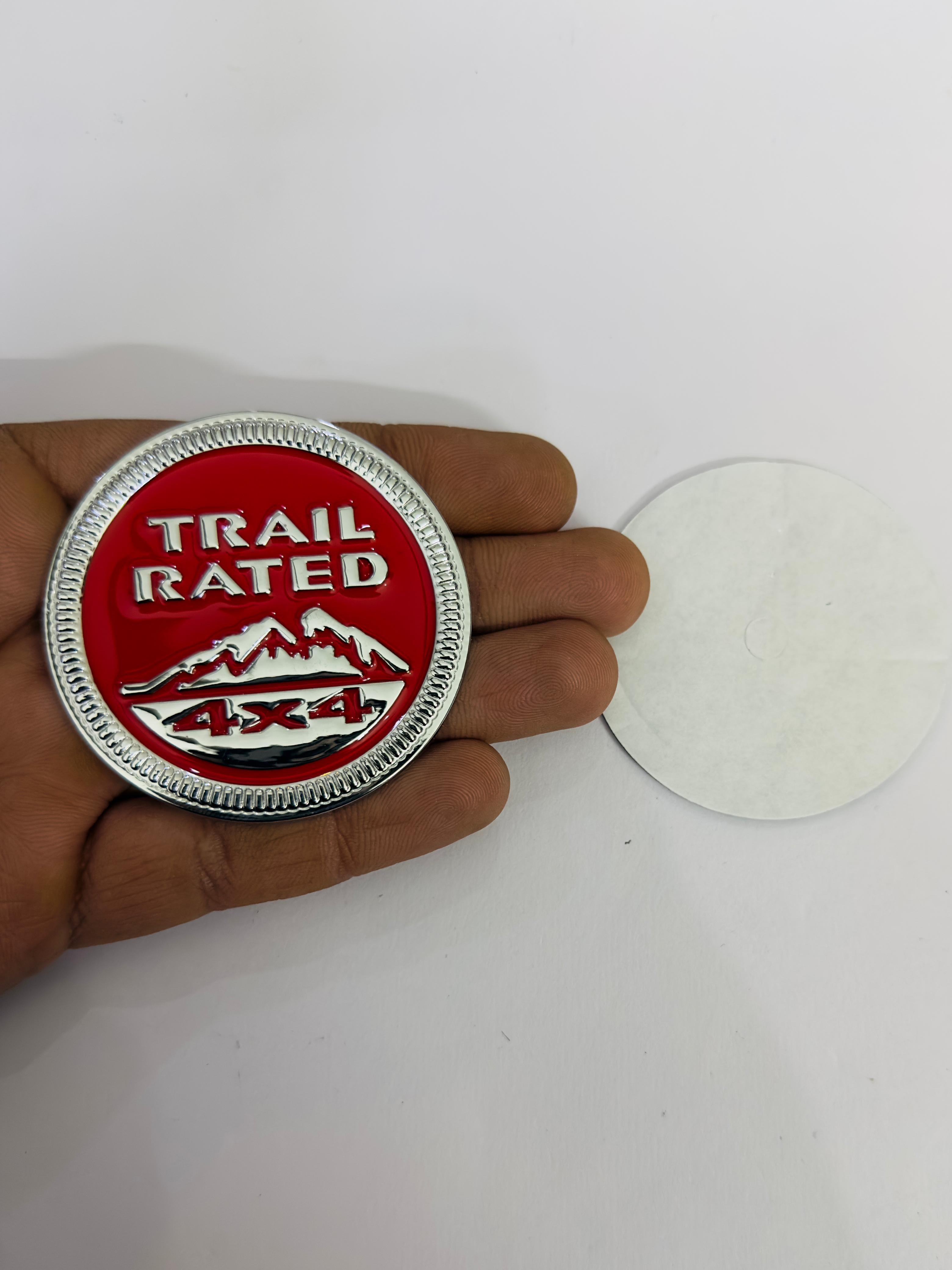 Trail Rated Chrome RED Sticker (6cmx6cm) Car .Bike TAPTOP Metal Logo Car Emblem 3D Badge Universal (Trail Rated Chrome RED Logo)