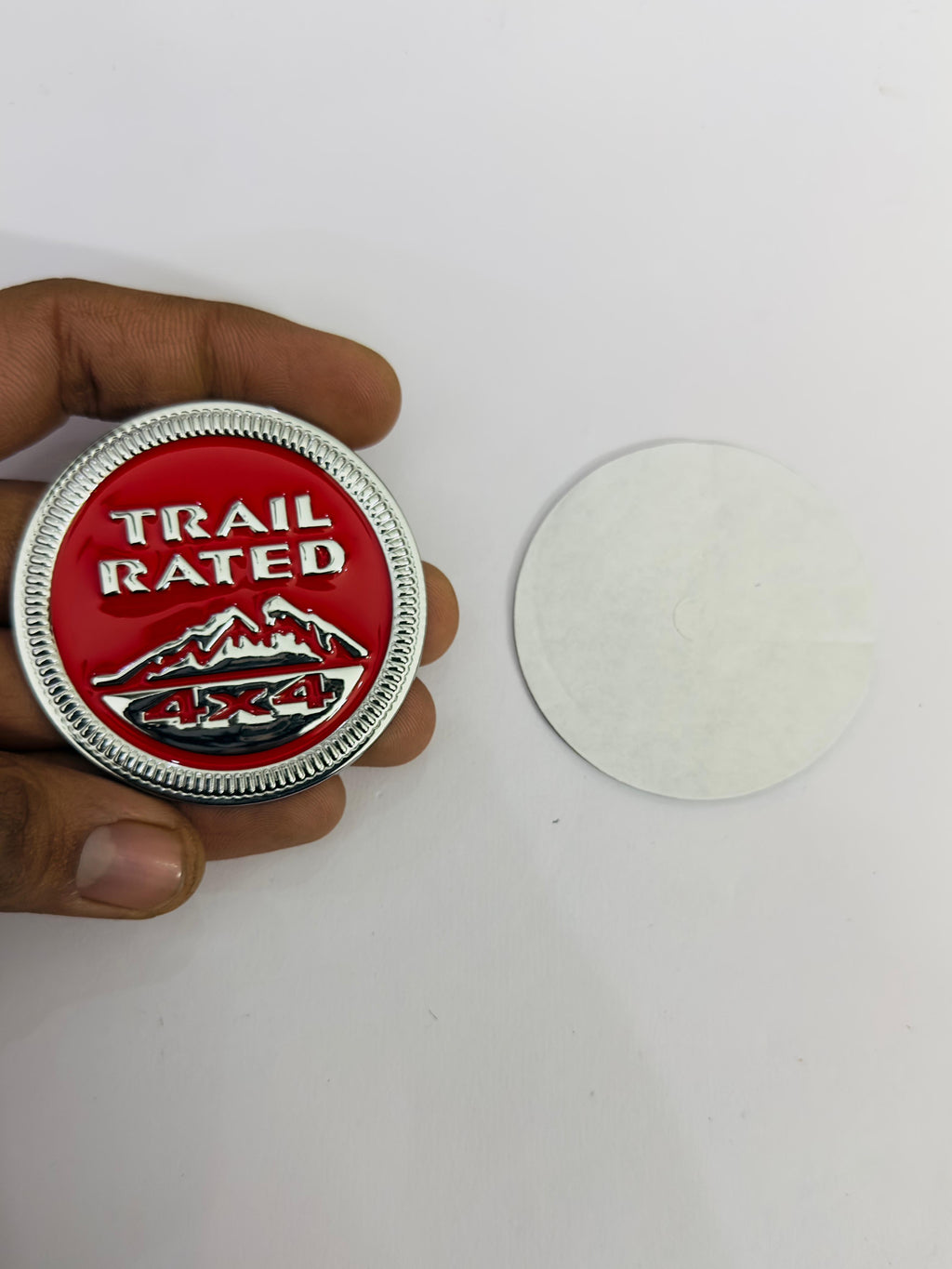 Trail Rated Chrome RED Sticker (6cmx6cm) Car .Bike TAPTOP Metal Logo Car Emblem 3D Badge Universal (Trail Rated Chrome RED Logo)