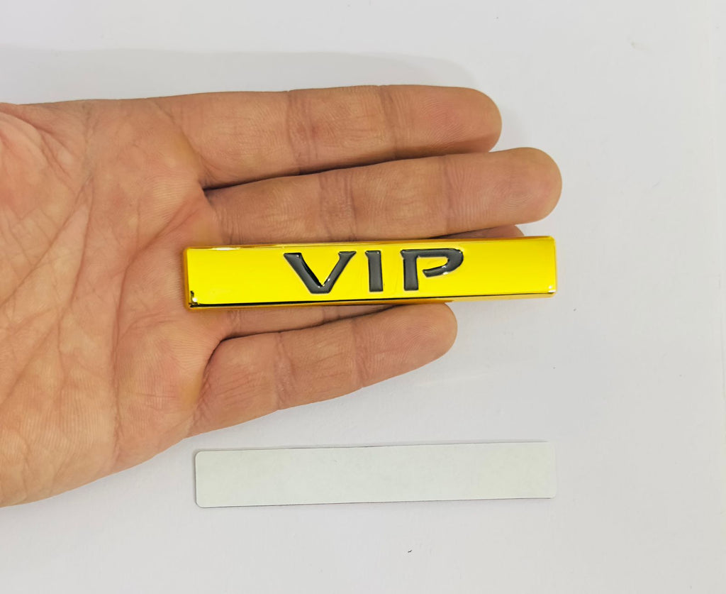 Golden VIP 3D Logo (9.3cmx2cm) for Car Bike Laptop Emblem, VIP Sticker 3D-Badge Auto Racing Sport Logo Grand Tourer Decal Auto Accessories 1PC.