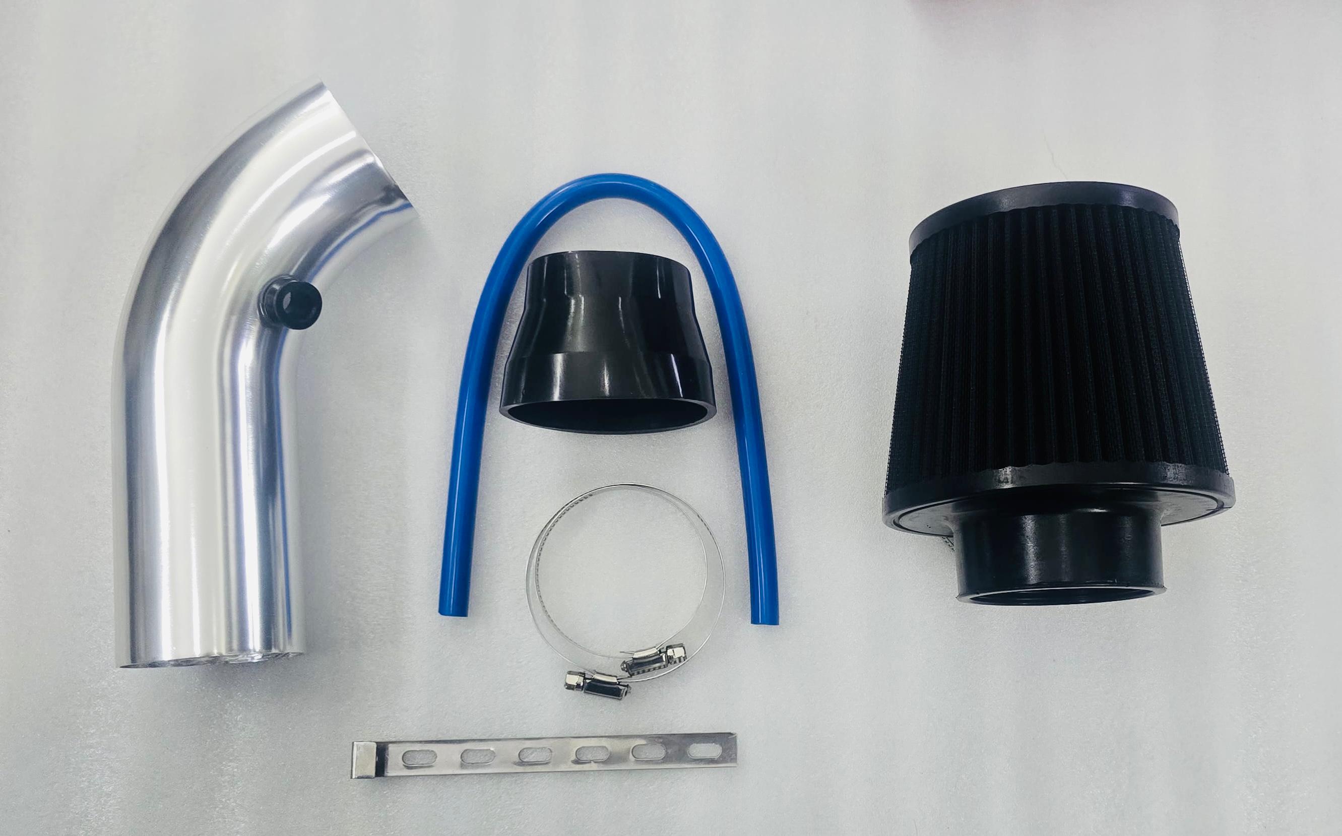 SILVER KN CAR METAL INTAKE AIR FILTER + Cold Air Intake Pipe 3Inch Universal Performance Car Cold Air Intake Turbo Filter Aluminum Air Filter Induction Flow Hose Pipe Universal Kit