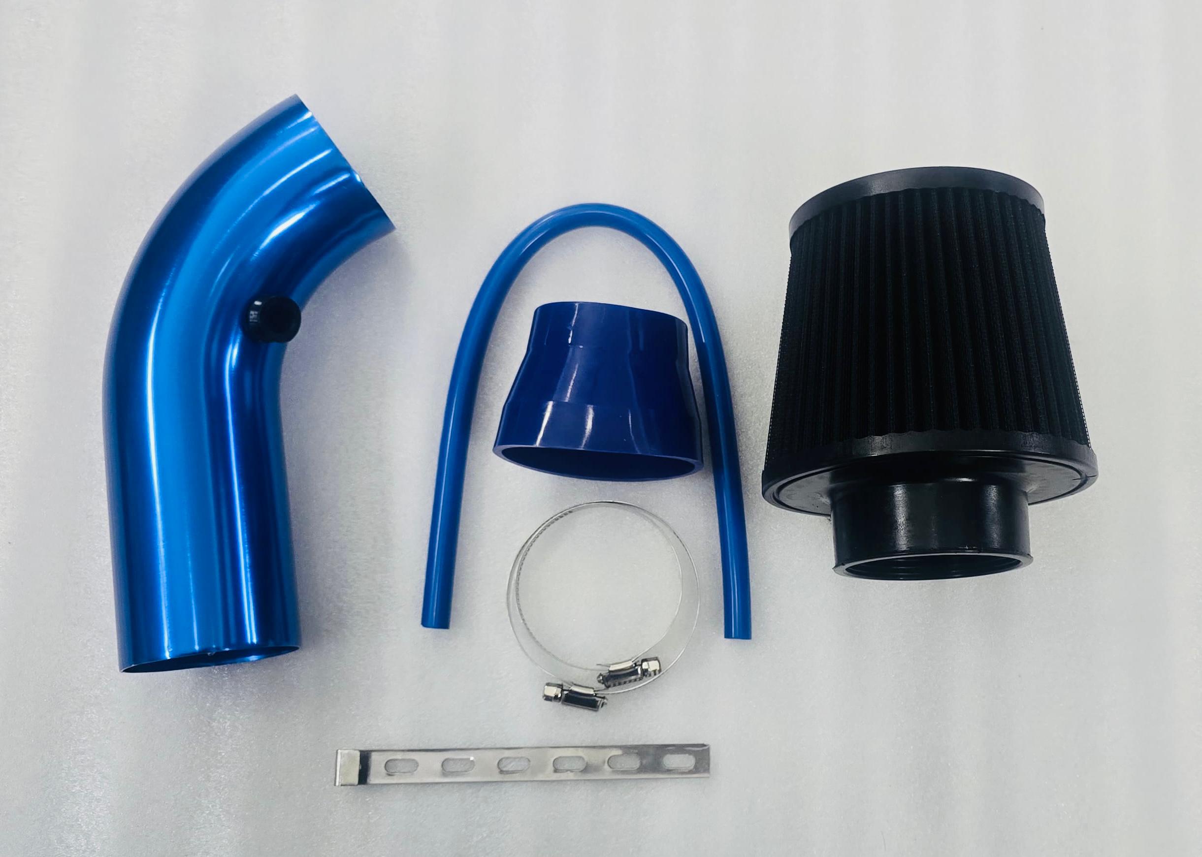 BLUE KN CAR METAL INTAKE AIR FILTER + Cold Air Intake Pipe 3Inch Universal Performance Car Cold Air Intake Turbo Filter Aluminum Air Filter Induction Flow Hose Pipe Metal intake Pipe