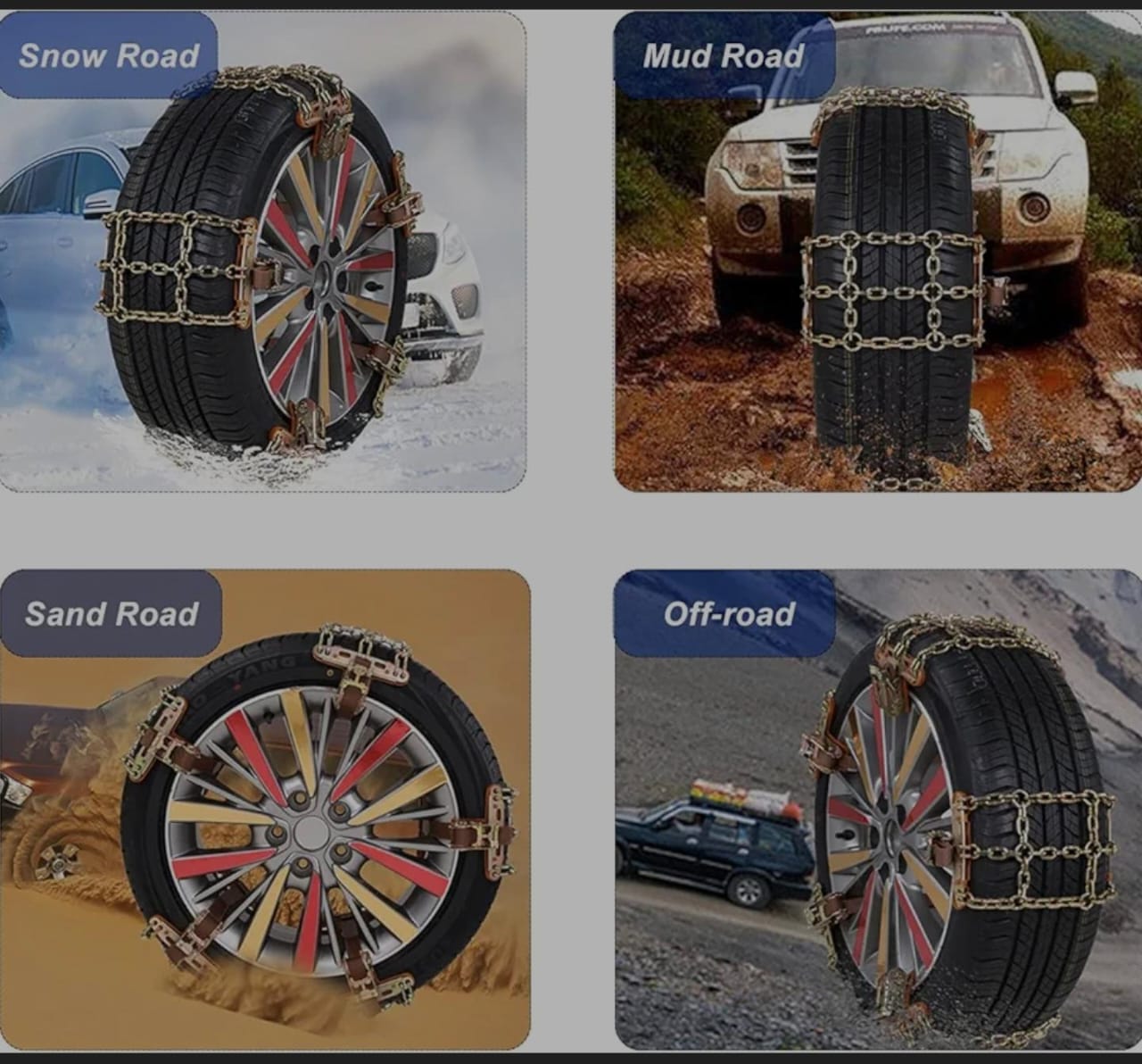 6PCS Snow Chains for SUV Car Pickup Trucks RV, Emergency Portable Snow Tire Chains Tire Snow Chain Steel Alloy Tire Traction Chain Universal Snow Chains