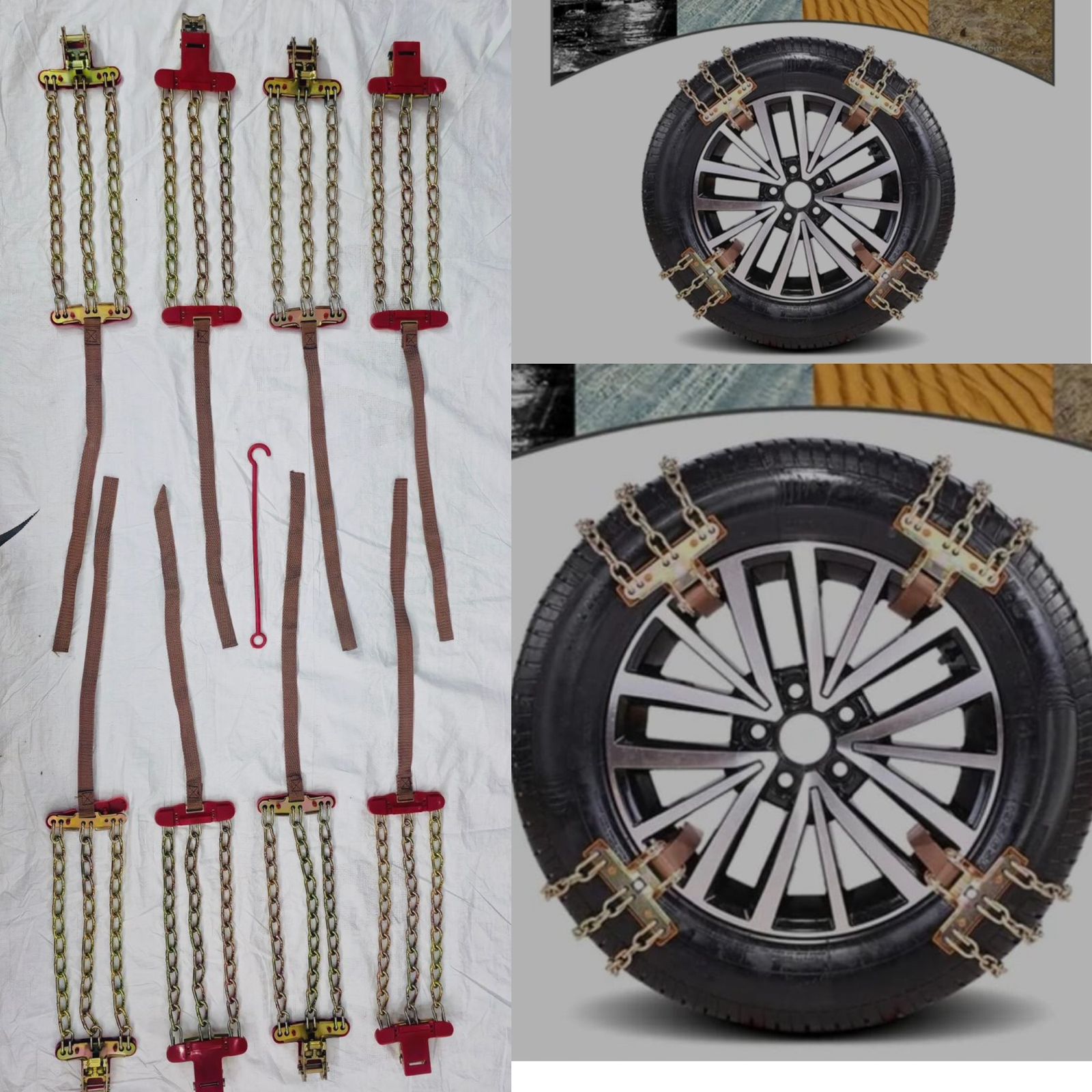 8 PCS Snow Chains for SUV Car Pickup Trucks RV, Emergency Portable Snow Tire Chains Tire Snow Chain Steel Alloy Tire Traction Chain