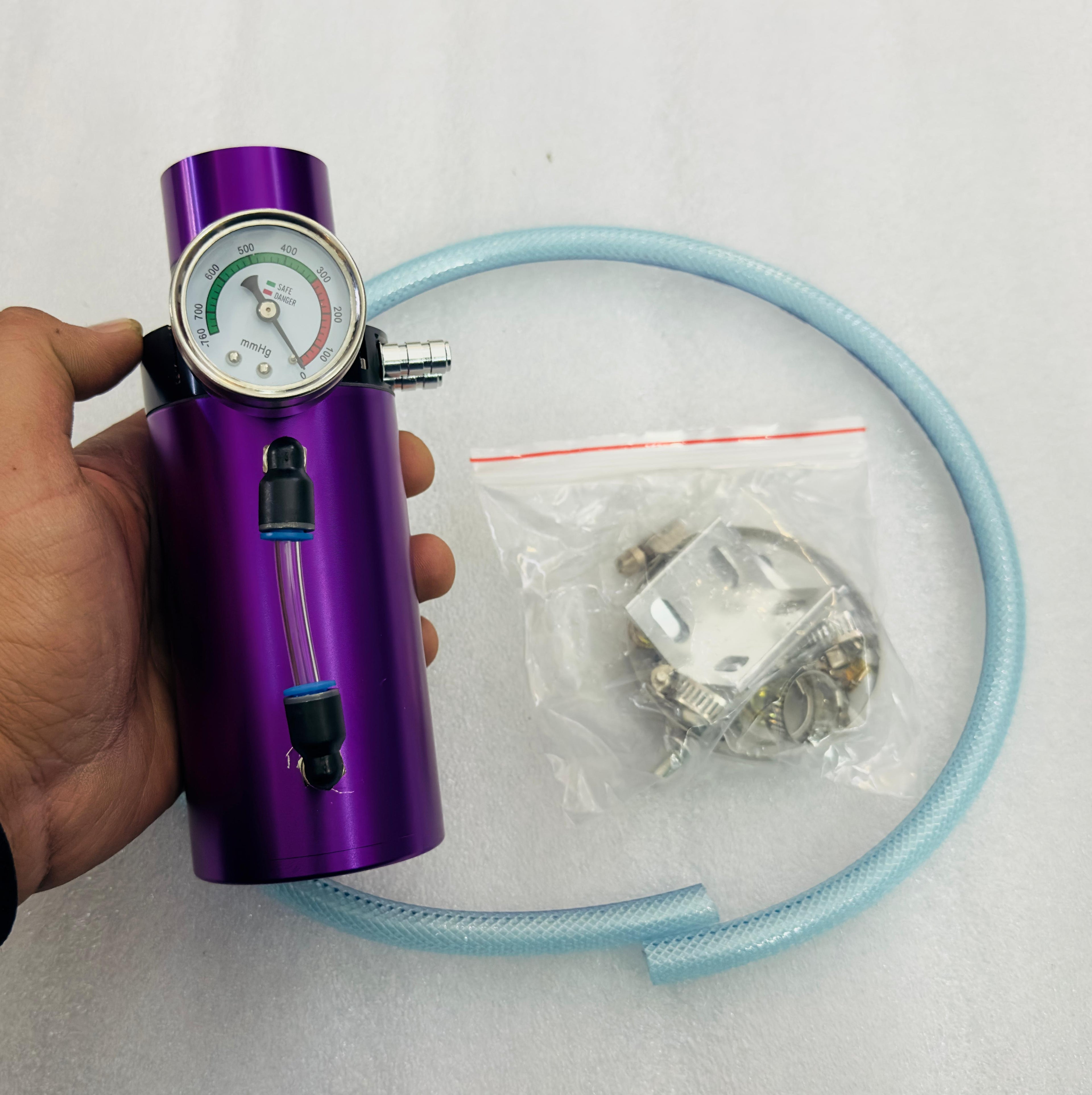 PURPLE Engine Oil Catch Aluminum Reservoir Breather Tank Can Vacuum Pressure Gauge Engine Oil Catch Can Kit Universal Aluminum Air Oil Breather Cylinder Tank for Turbo Applications-1 Piece