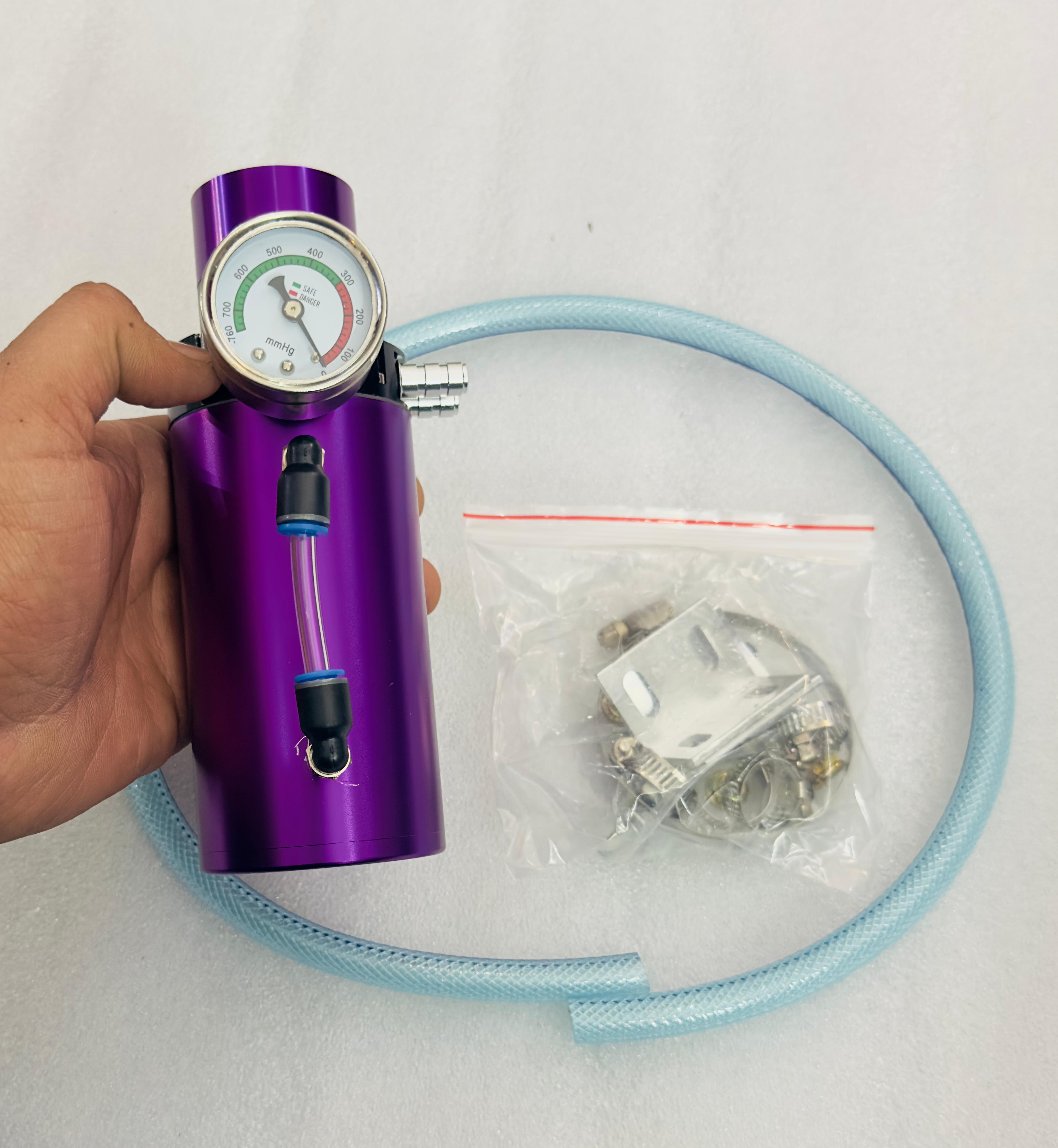 Engine Oil Catch Aluminum Reservoir Breather Tank Can Vacuum Pressure Gauge Engine Oil Catch Can Kit Universal Aluminum Air Oil Breather Cylinder Tank for Turbo Applications-1 Piece