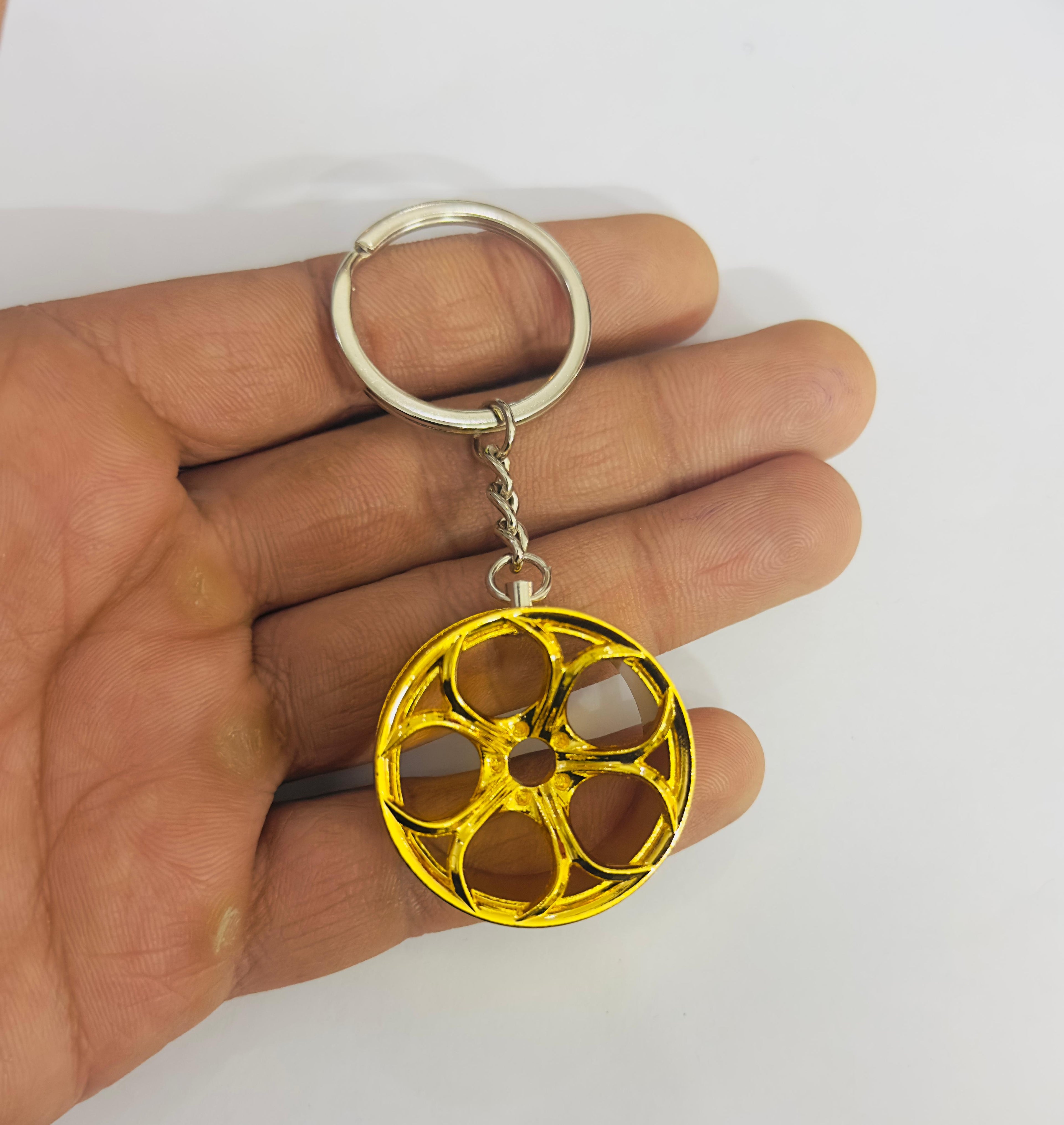 Golden Alloy Wheel Design Metal Keychain Car Styling Keychain Alloy Wheel Key Ring Metal Key chain Pendant Ring