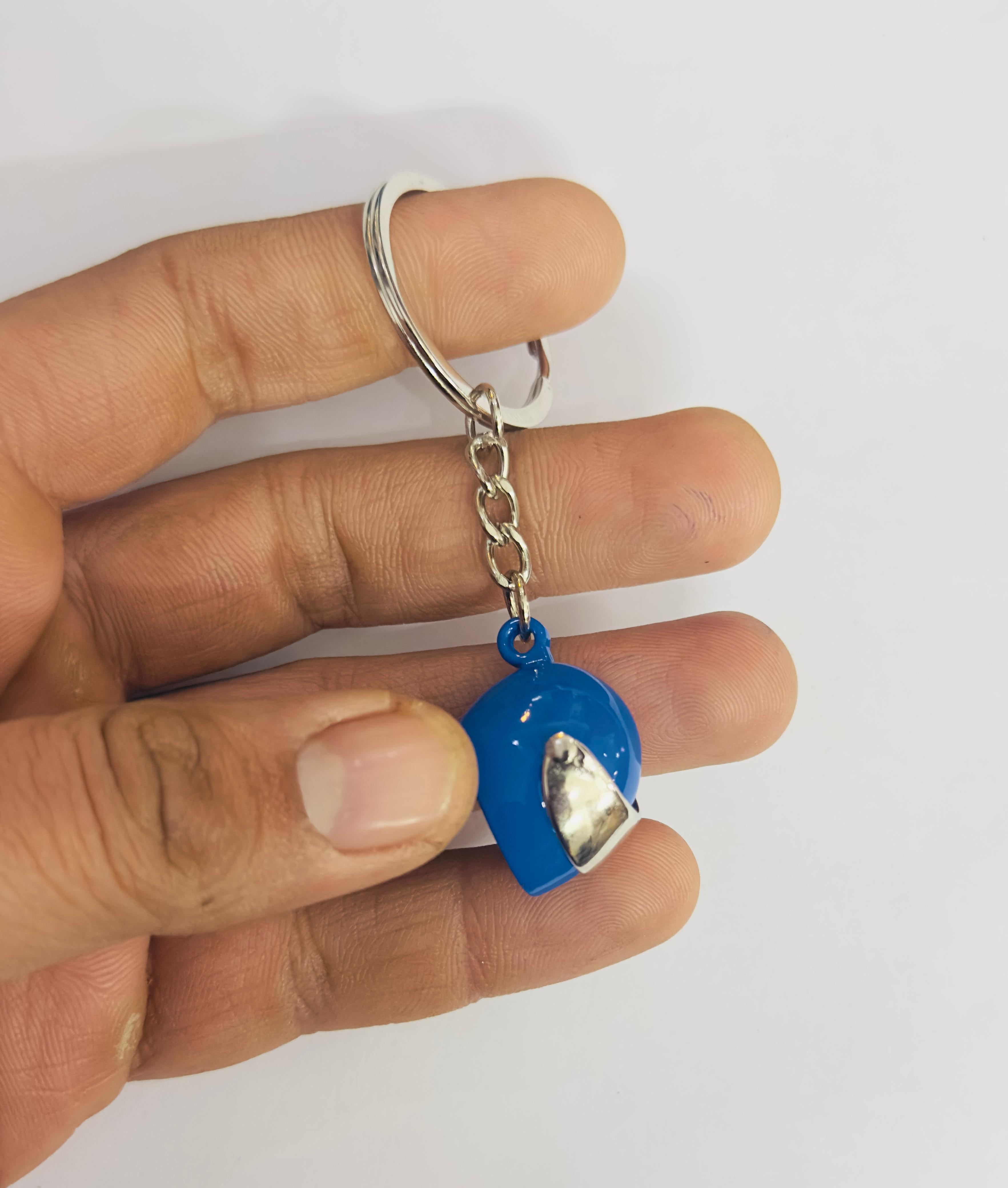 BLUE Helmet Design Metal Keychain Car Styling Keychain Helmet Key Ring Durable Metal Key chain Pendant Ring.