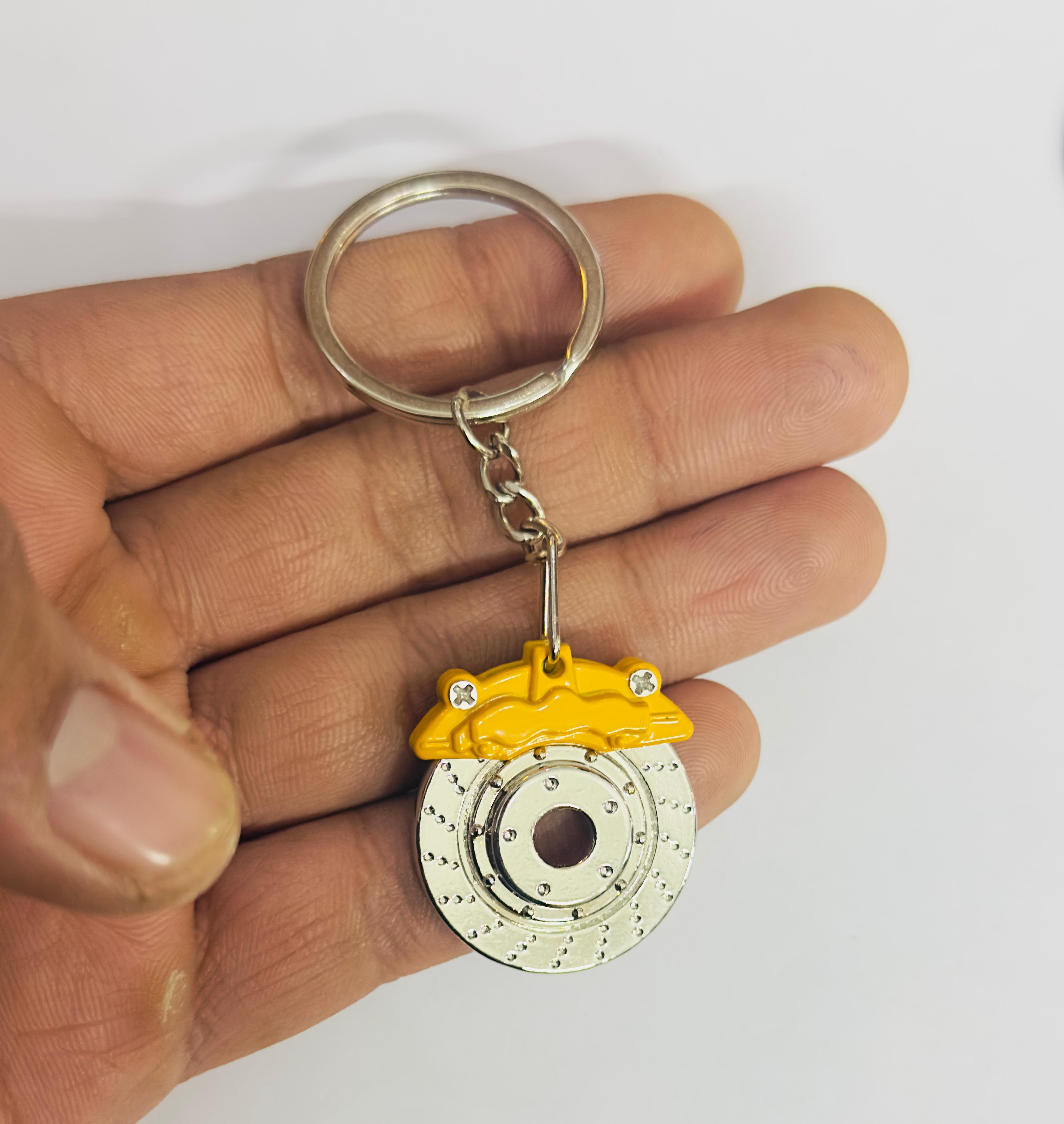 YELLOW Wheel Disc Design Metal Keychain Car Styling Keychain Wheel Disc Key Ring Durable Metal Key chain Pendant Ring