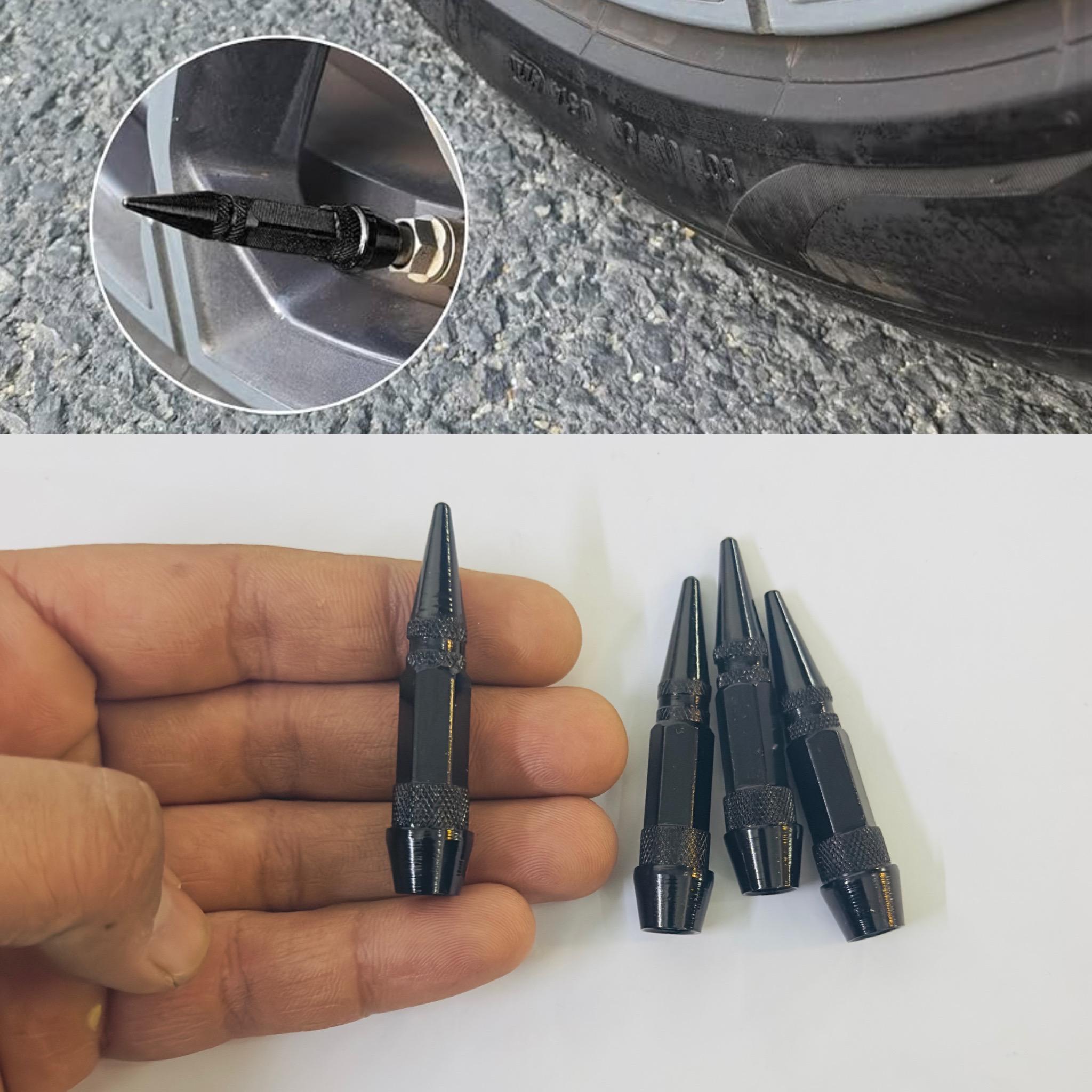 Long Impale Spiked Valve Caps Stem,Air Caps Aluminum Alloy Cool Tire Valve Caps for Cars,SUVs Trucks Bicycles and Motorcycles Tyre Valve (4PC Black TYRE Valve)